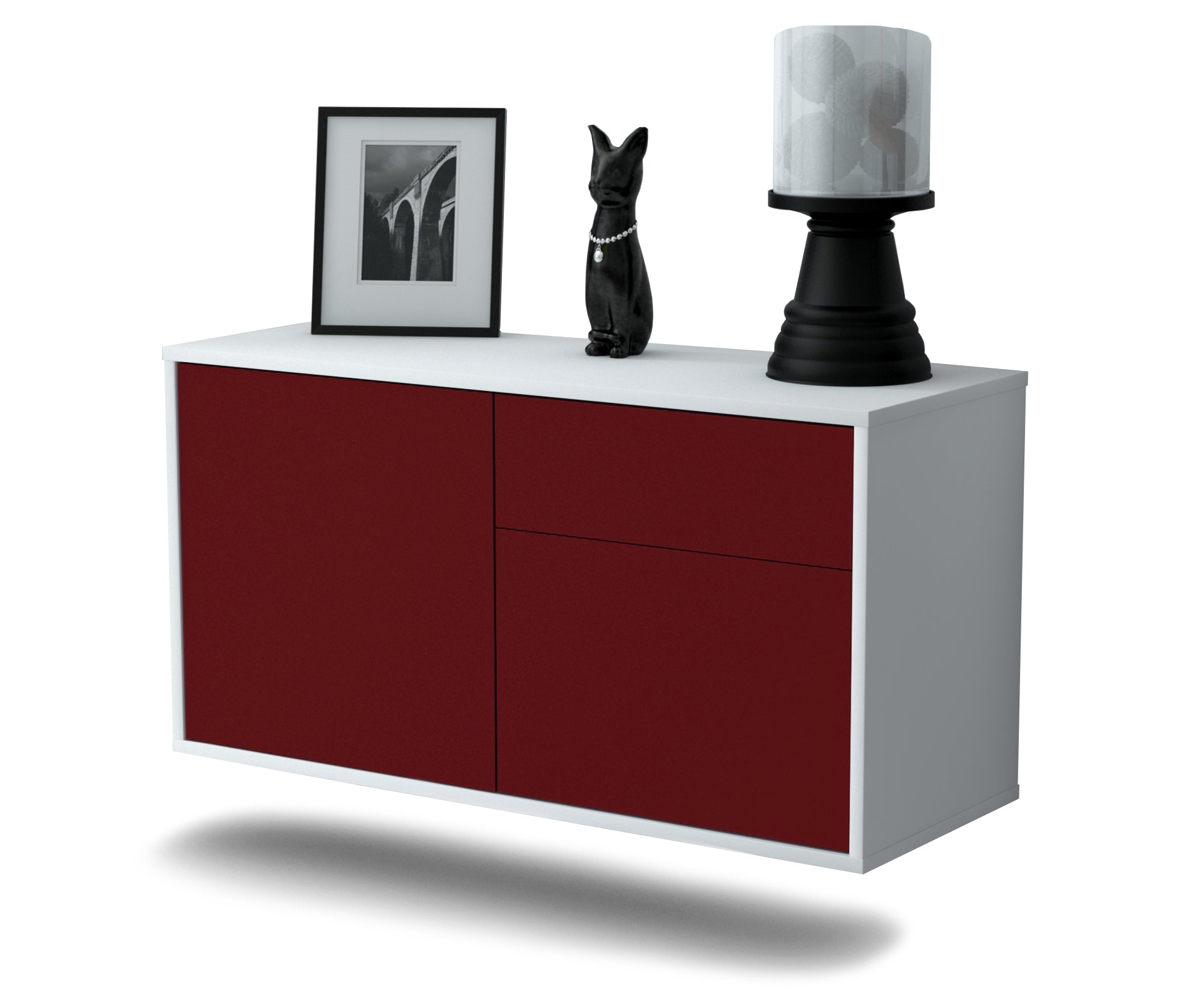 Lowboard - Aja - Design Farbakzent - Wandmontage mit Push to Open 92 cm Weiss