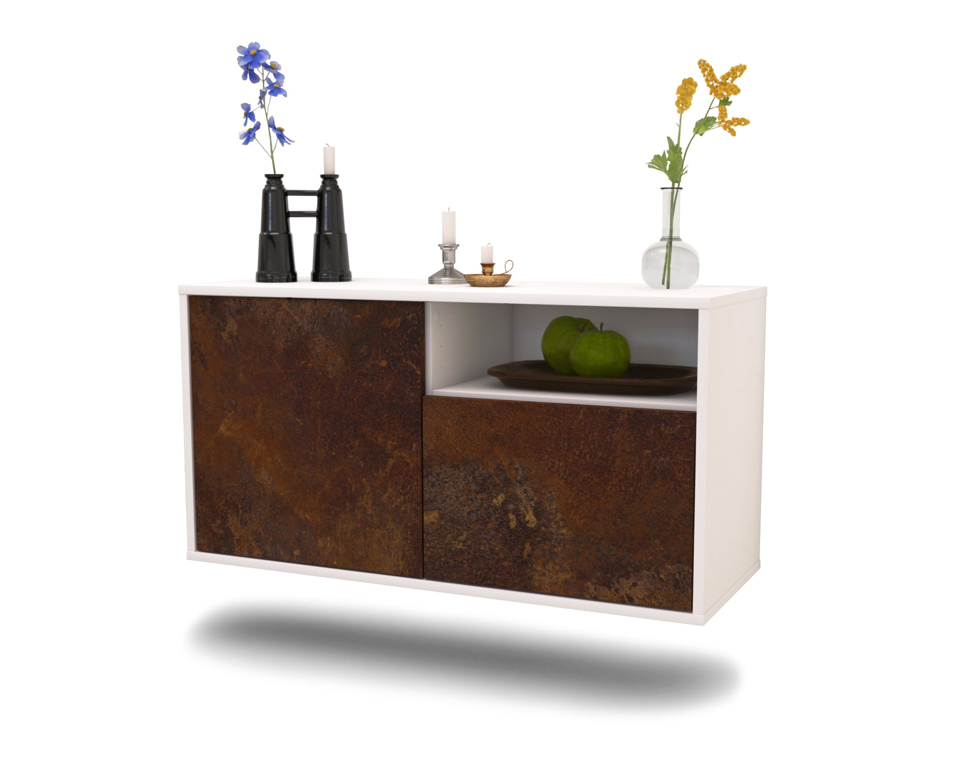 Lowboard - Ajda - Design Industrie Stil - Wandmontage mit Push to Open 92 cm Weiss