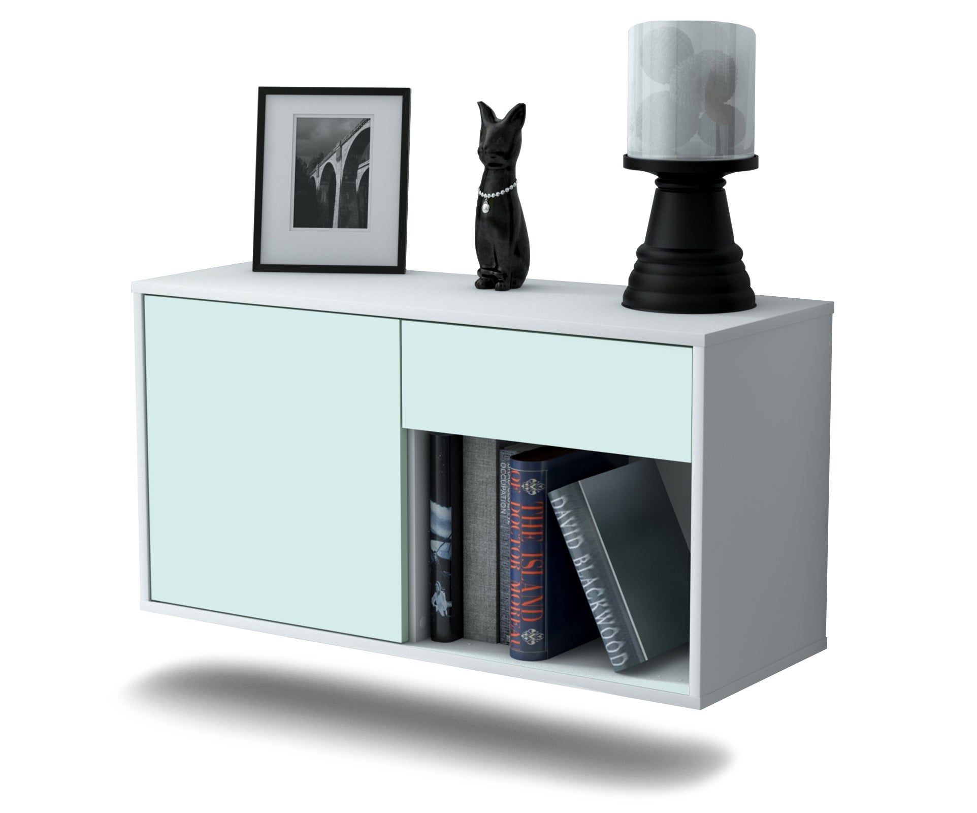 Lowboard - Alberina - Design Farbakzent - Wandmontage mit Push to Open 92 cm Weiss