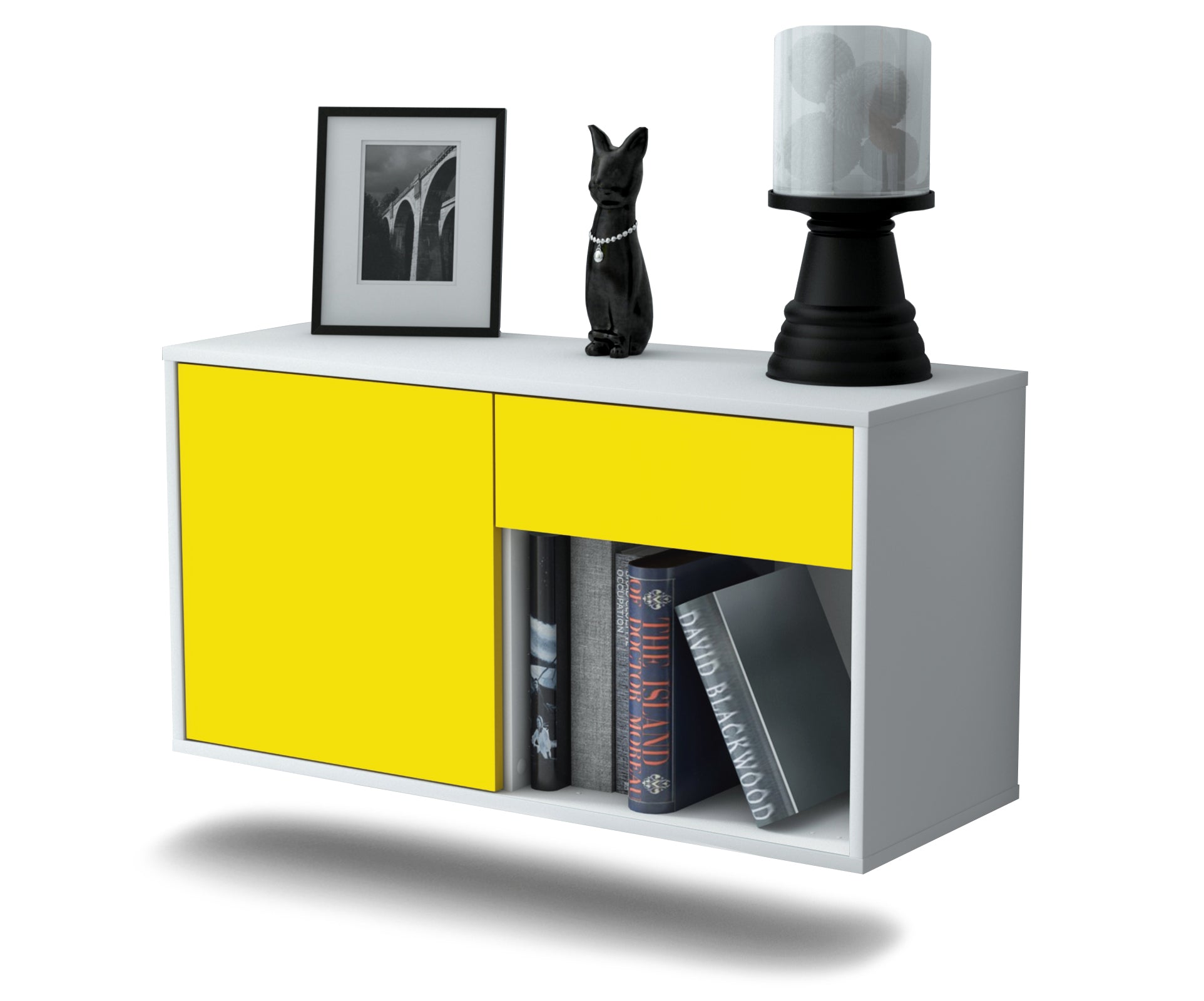Lowboard - Alberina - Design Farbakzent - Wandmontage mit Push to Open 92 cm Weiss