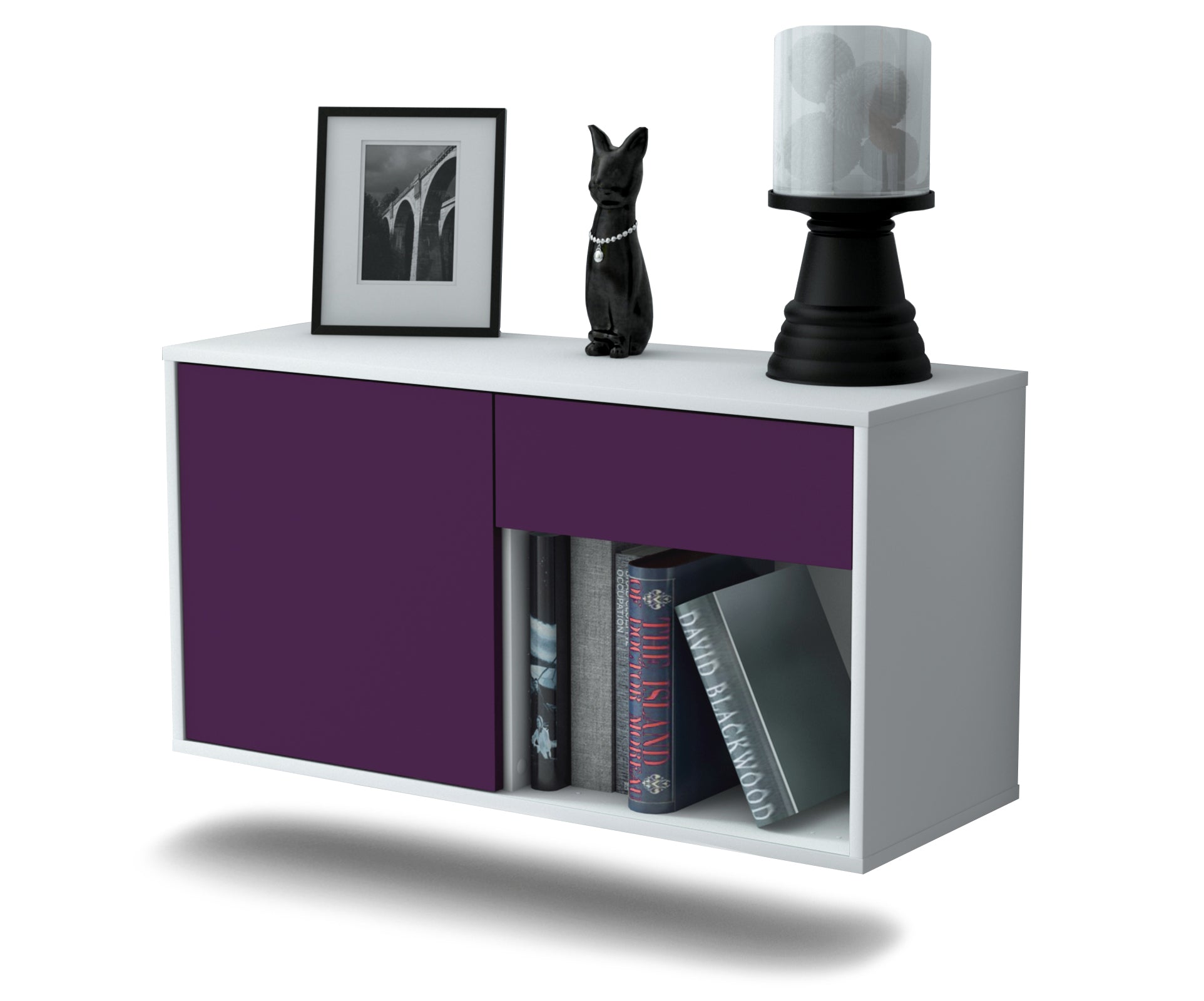 Lowboard - Alberina - Design Farbakzent - Wandmontage mit Push to Open 92 cm Weiss