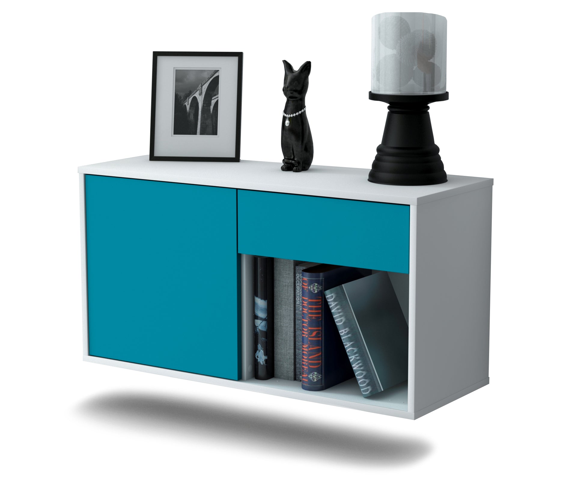 Lowboard - Alberina - Design Farbakzent - Wandmontage mit Push to Open 92 cm Weiss