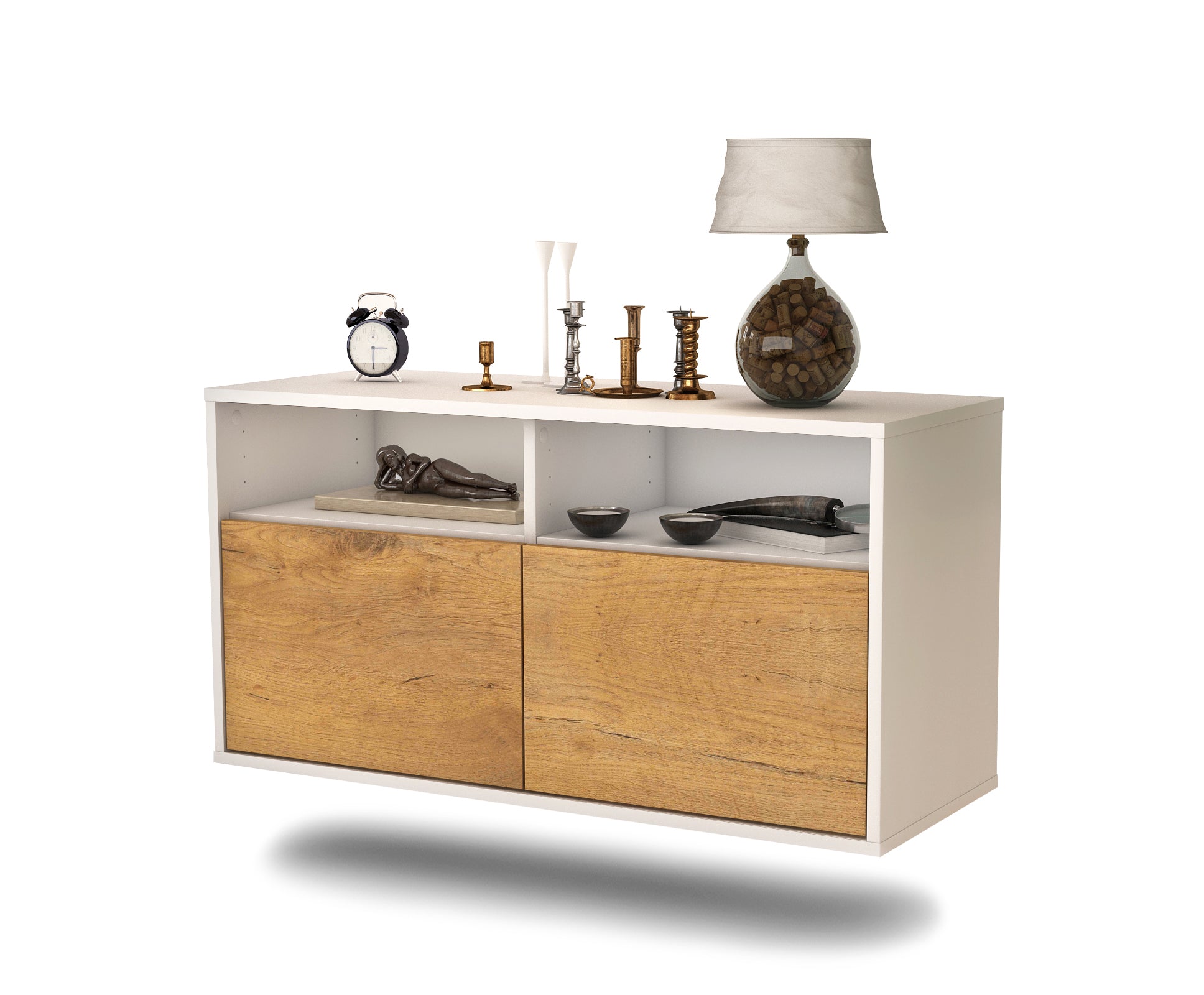 Lowboard - Alegra - Design Holzdekor - Wandmontage mit Push to Open 92 cm Weiss