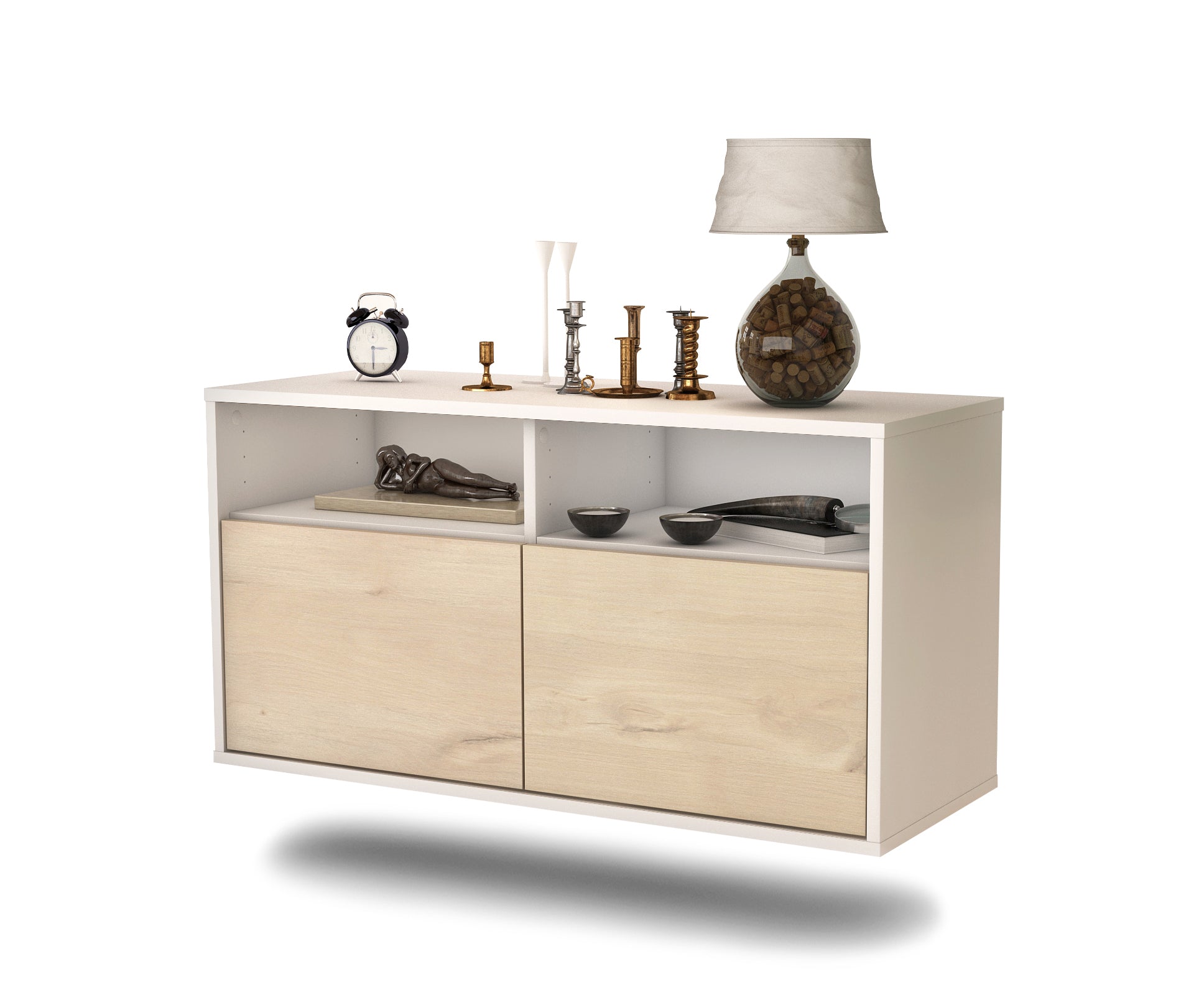 Lowboard - Alegra - Design Holzdekor - Wandmontage mit Push to Open 92 cm Weiss