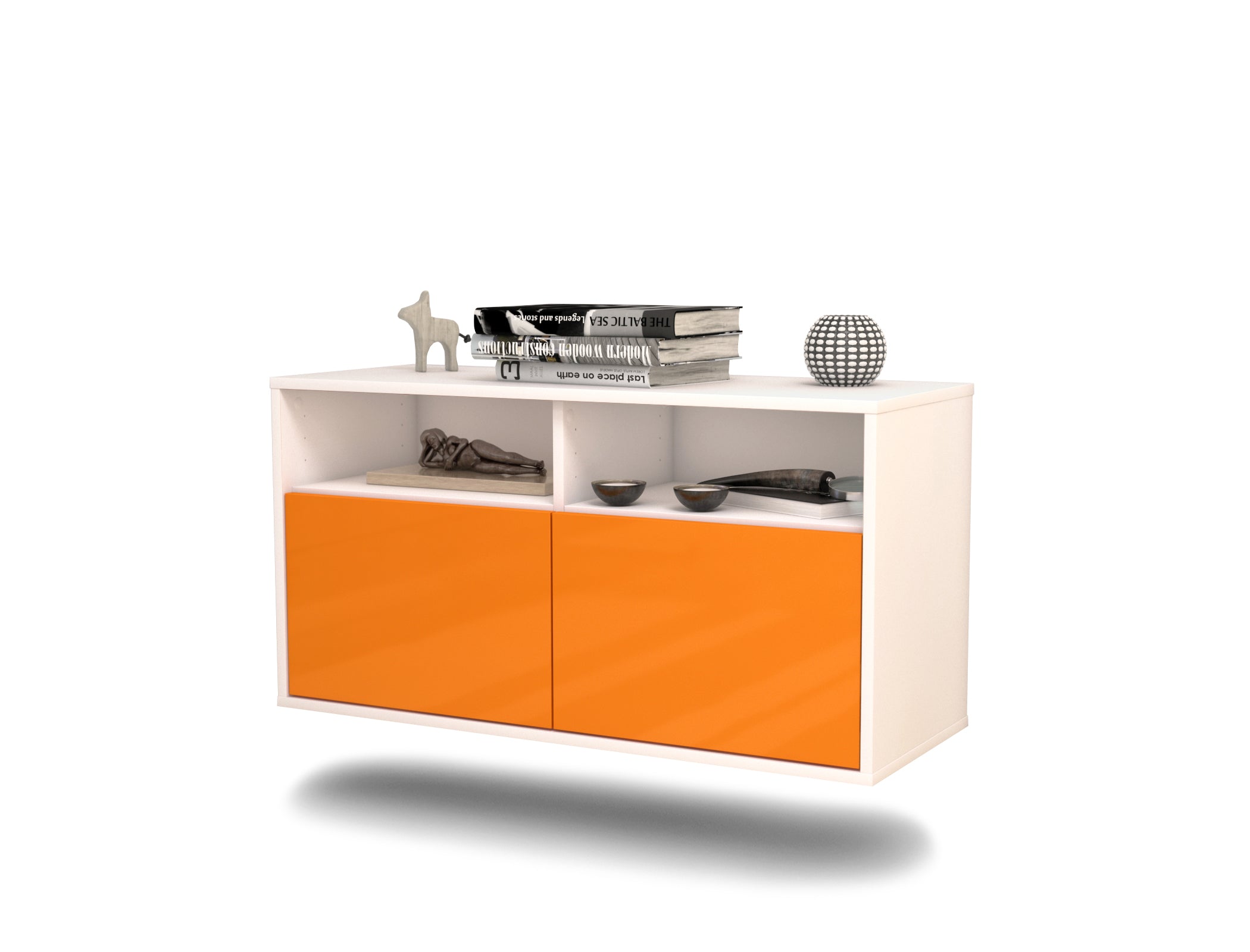 Lowboard - Alegra - Design Hochglanz - Wandmontage mit Push to Open 92 cm Weiss