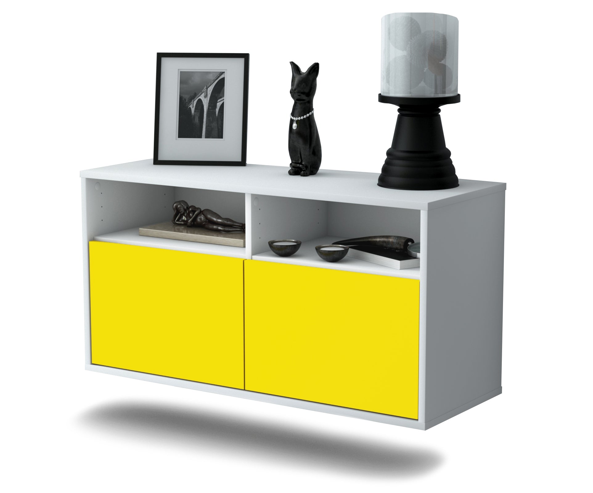 Lowboard - Alegra - Design Farbakzent - Wandmontage mit Push to Open 92 cm Weiss