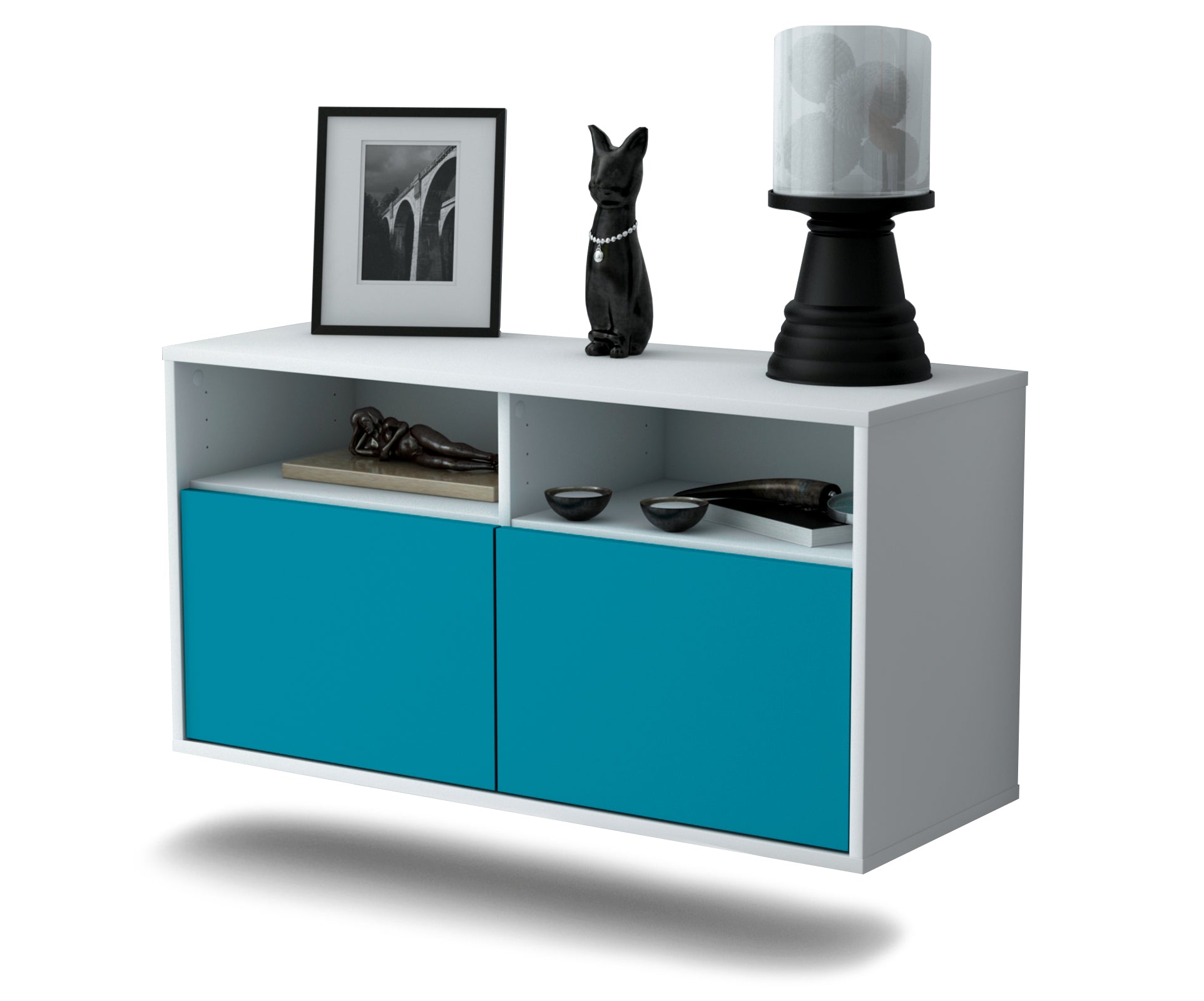 Lowboard - Alegra - Design Farbakzent - Wandmontage mit Push to Open 92 cm Weiss