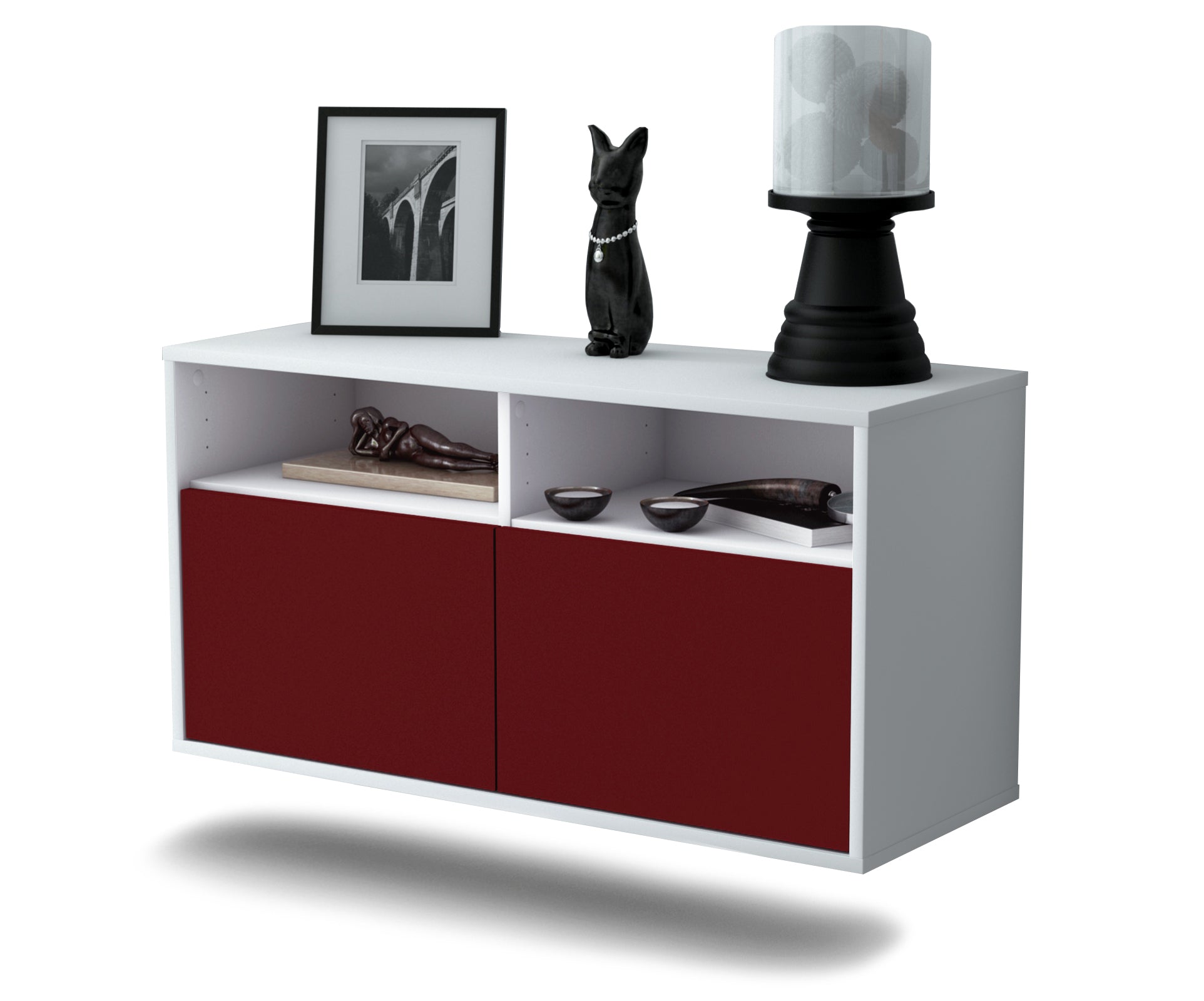 Lowboard - Alegra - Design Farbakzent - Wandmontage mit Push to Open 92 cm Weiss