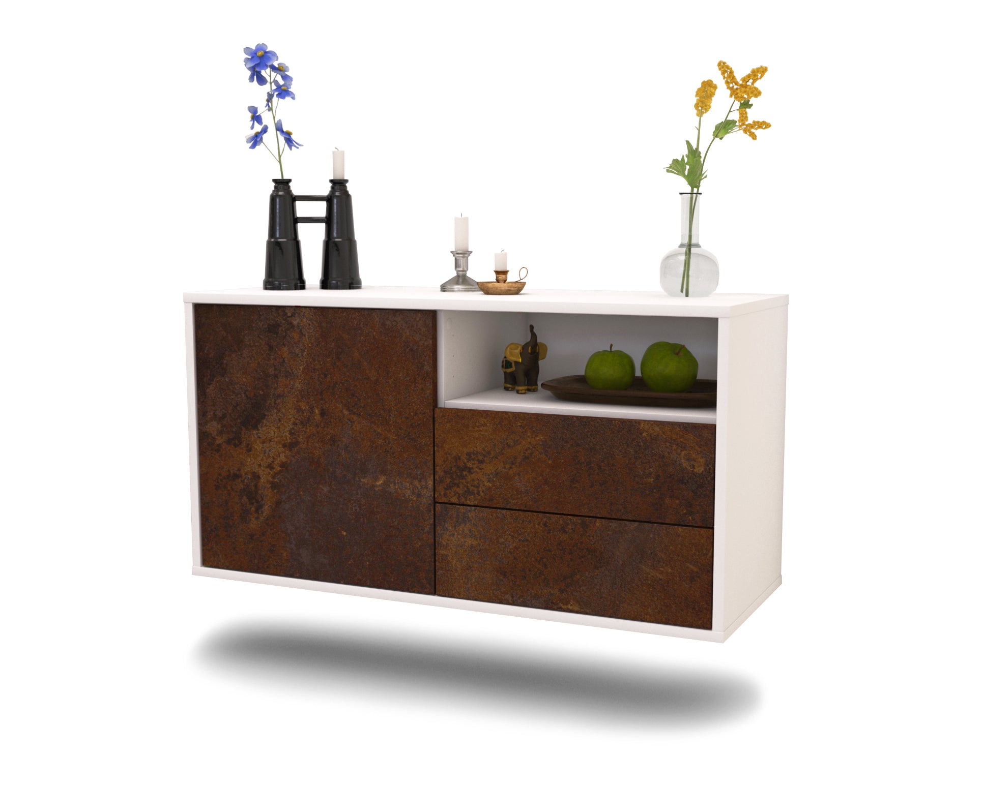 Lowboard - Alessia - Design Industrie Stil - Wandmontage mit Push to Open 92 cm Weiss