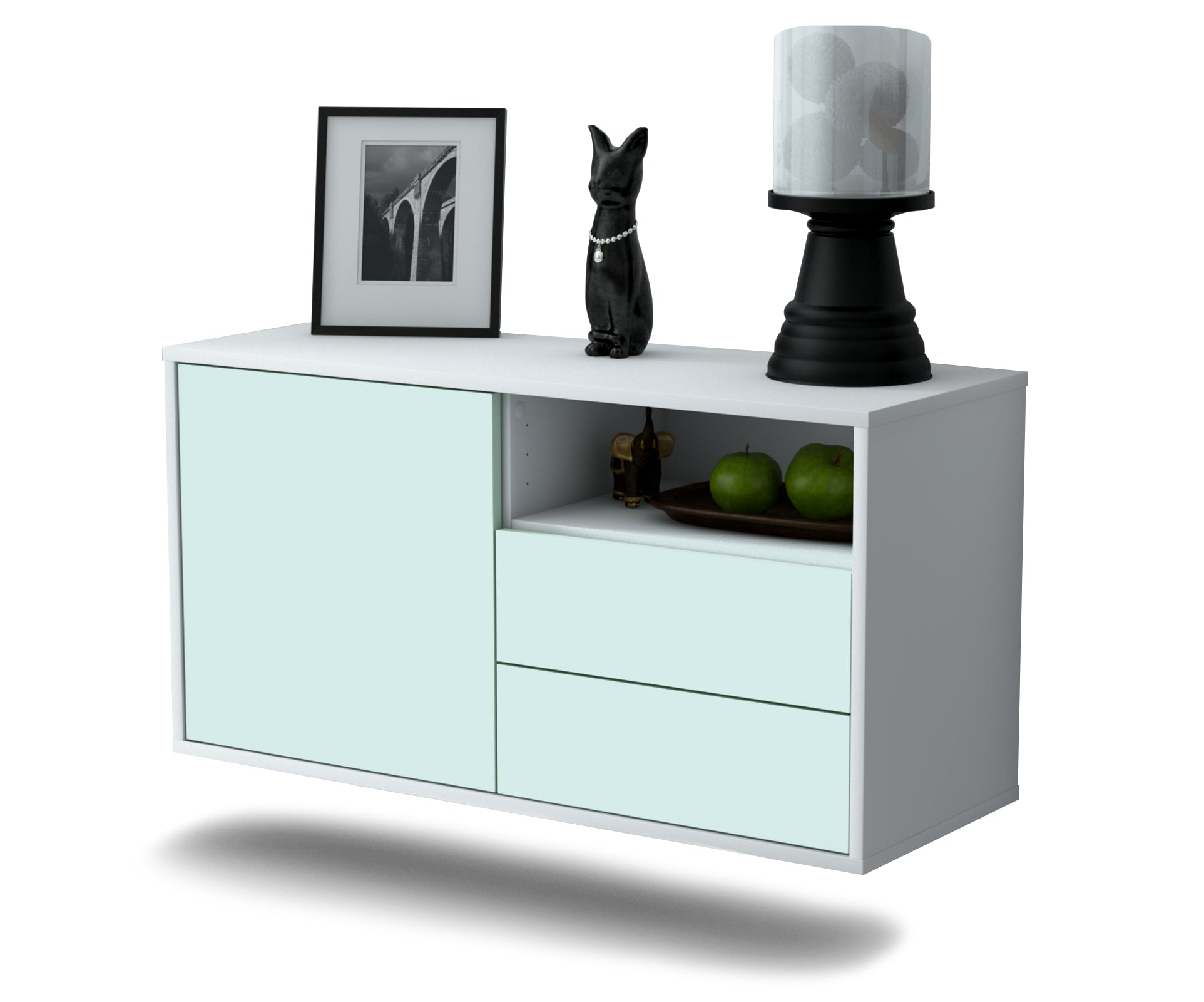Lowboard - Alessia - Design Farbakzent - Wandmontage mit Push to Open 92 cm Weiss