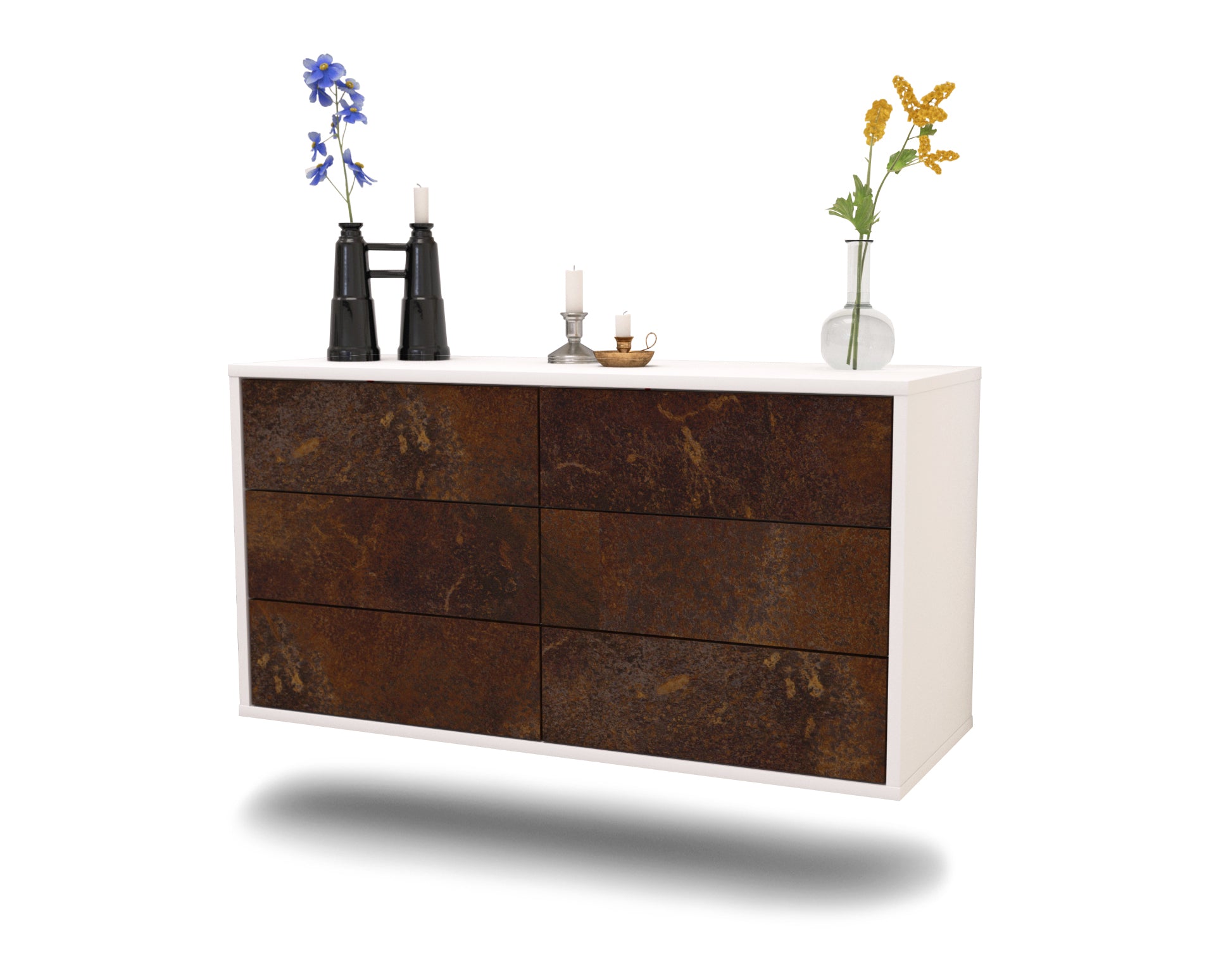 Lowboard - Alfonsa - Design Industrie Stil - Wandmontage mit Push to Open 92 cm Weiss