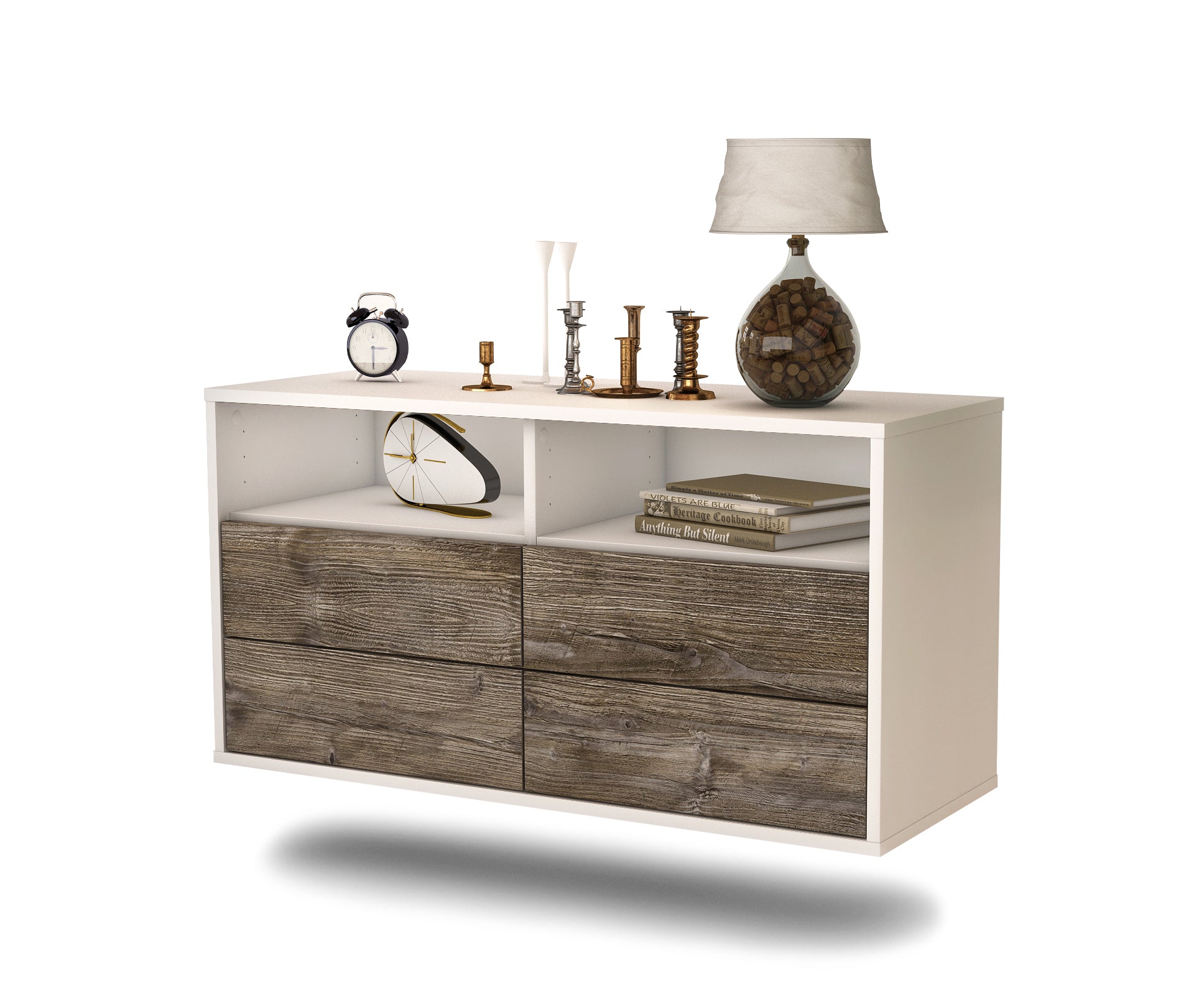 Lowboard - Alia - Design Holzdekor - Wandmontage mit Push to Open 92 cm Weiss