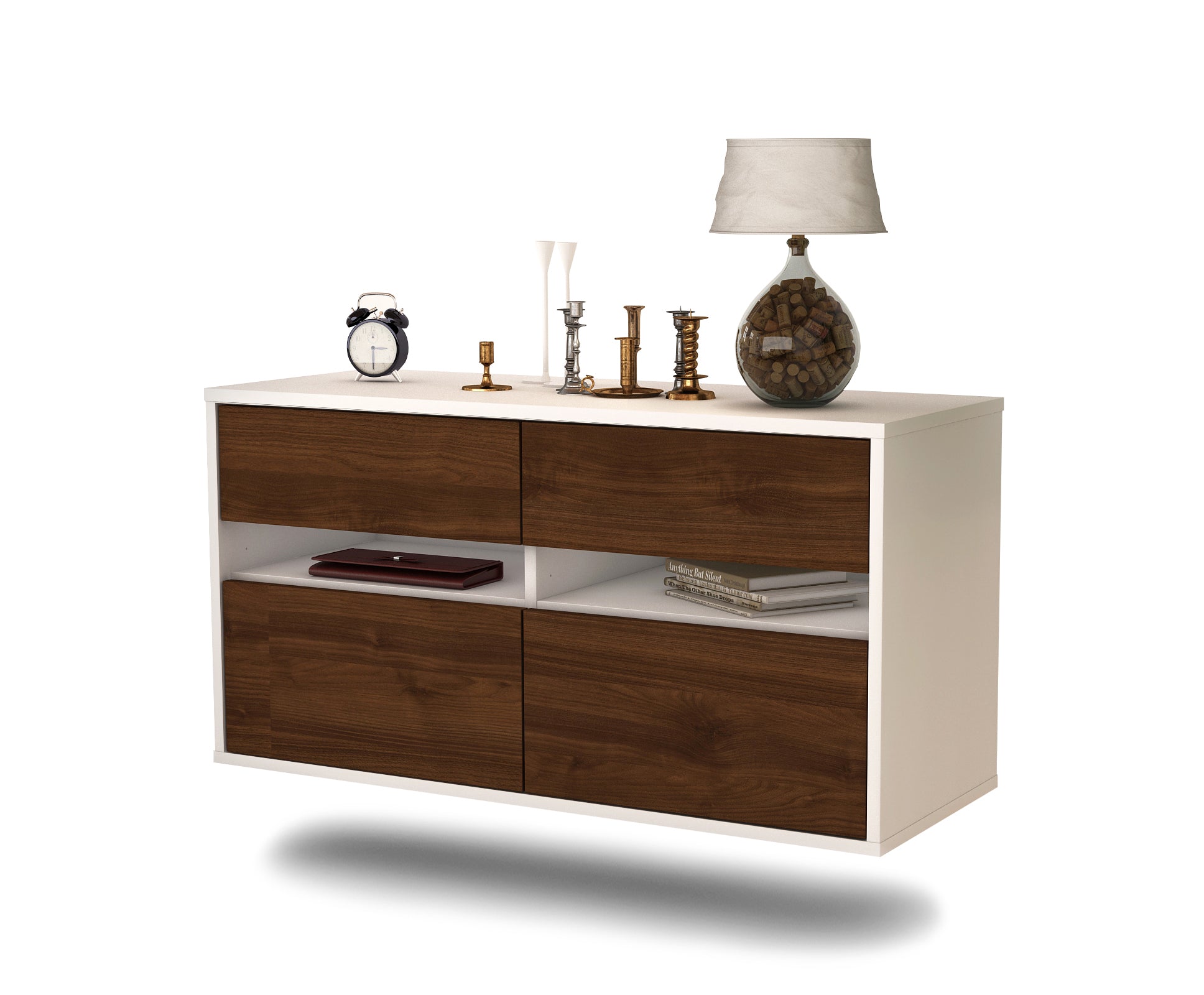 Lowboard - Alice - Design Holzdekor - Wandmontage mit Push to Open 92 cm Weiss