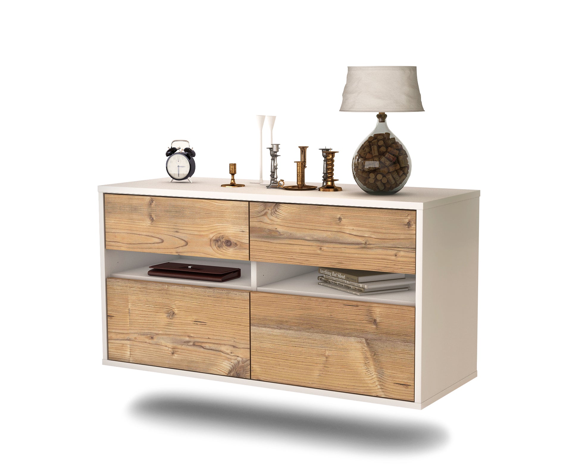 Lowboard - Alice - Design Holzdekor - Wandmontage mit Push to Open 92 cm Weiss