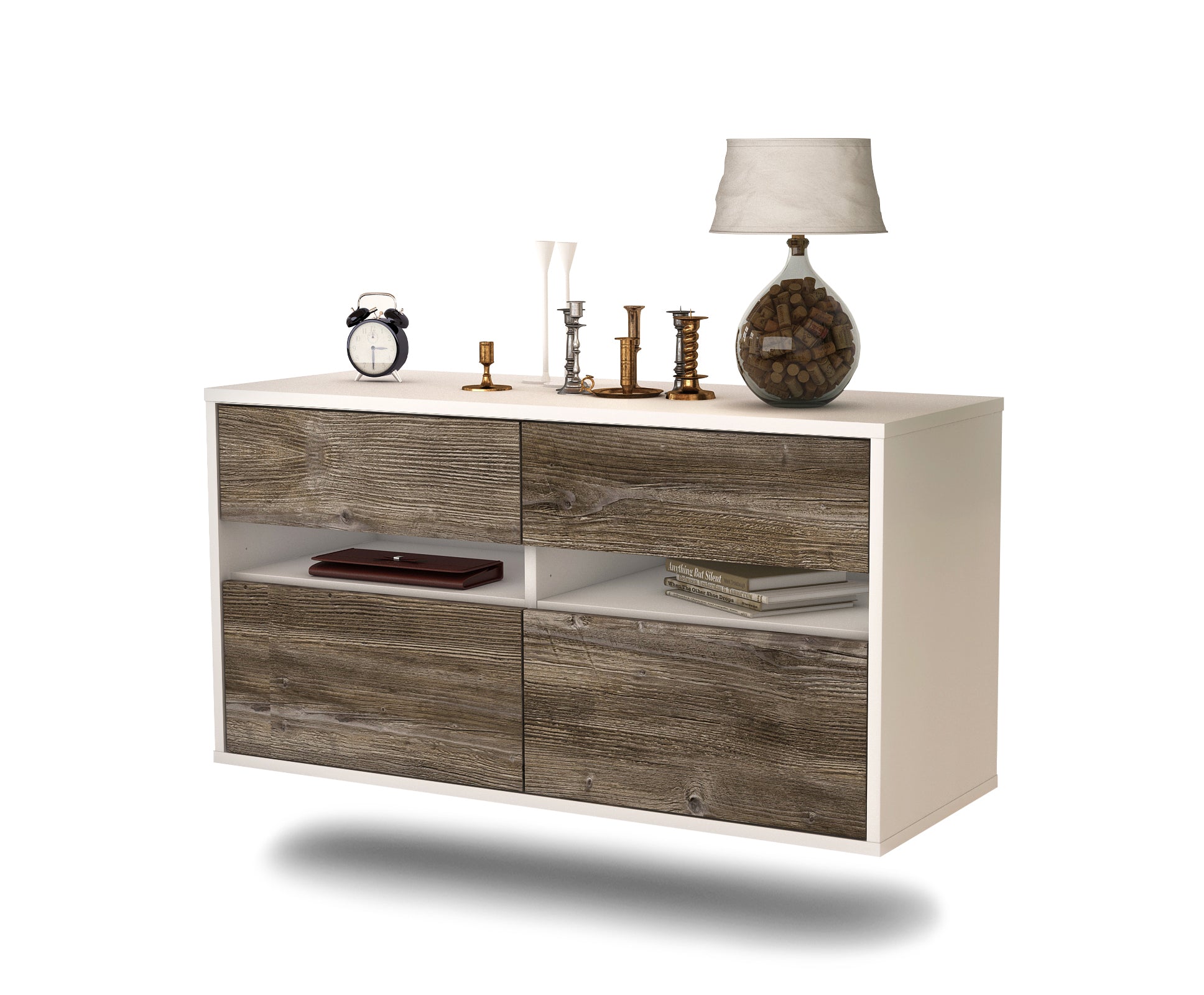 Lowboard - Alice - Design Holzdekor - Wandmontage mit Push to Open 92 cm Weiss