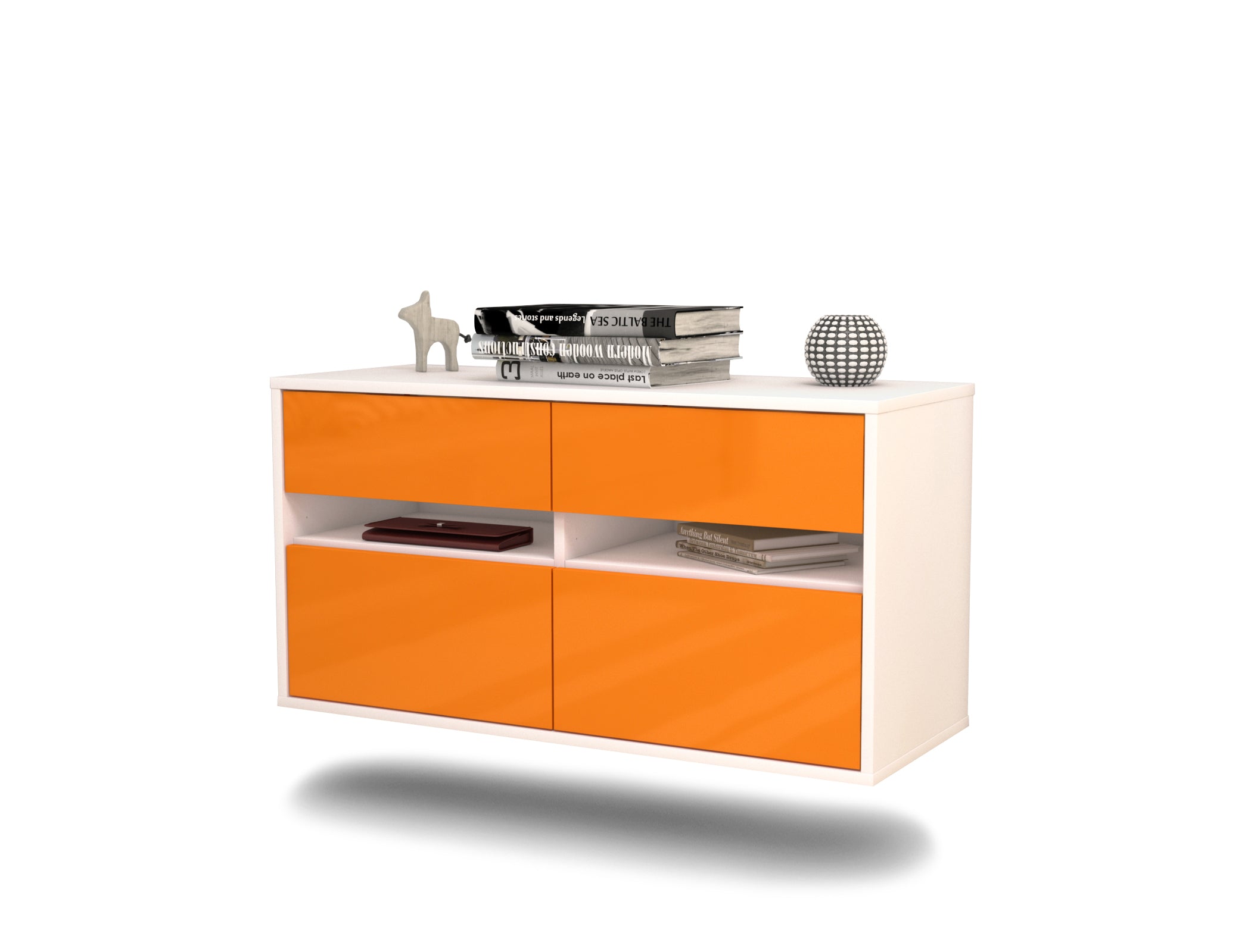 Lowboard - Alice - Design Hochglanz - Wandmontage mit Push to Open 92 cm Weiss