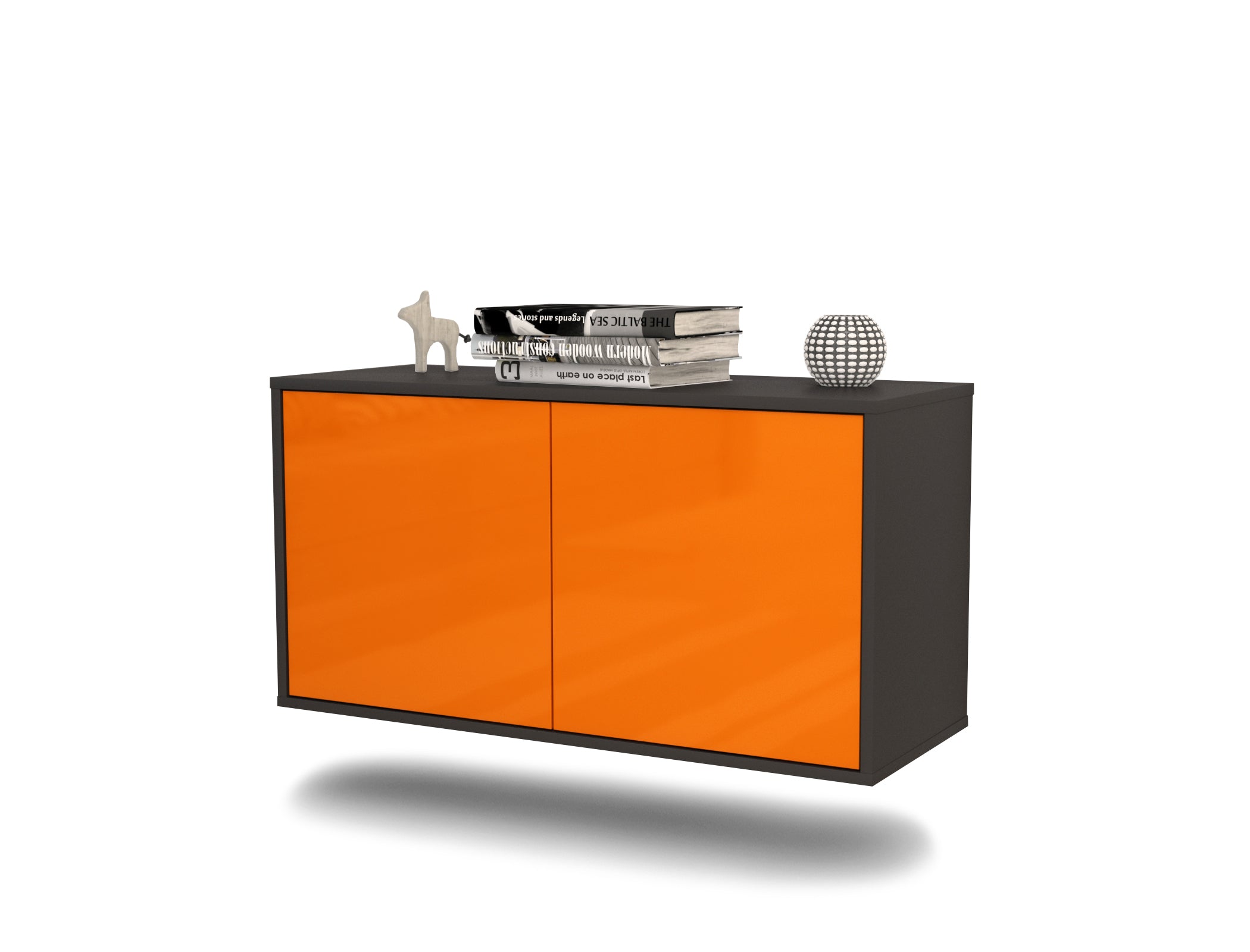 Lowboard - Ada - Design Hochglanz - Wandmontage mit Push to Open 92 cm Anthrazit