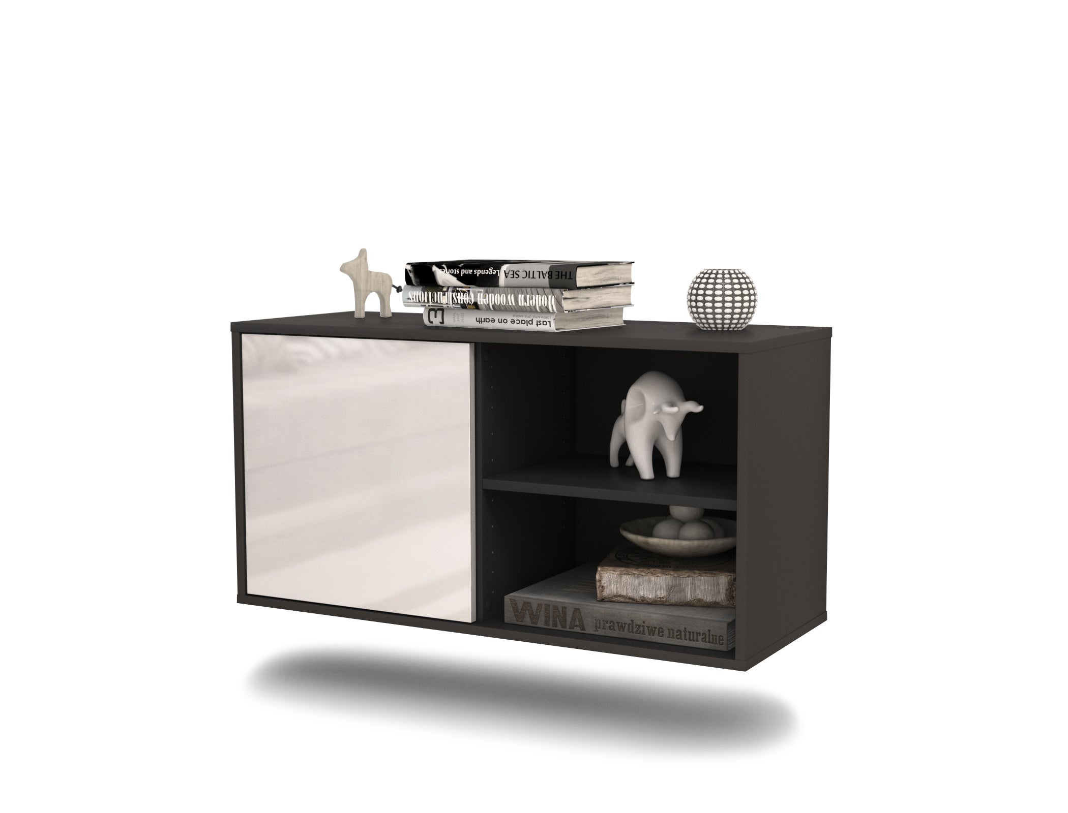 Lowboard - Adelia - Design Hochglanz - Wandmontage mit Push to Open 92 cm Anthrazit