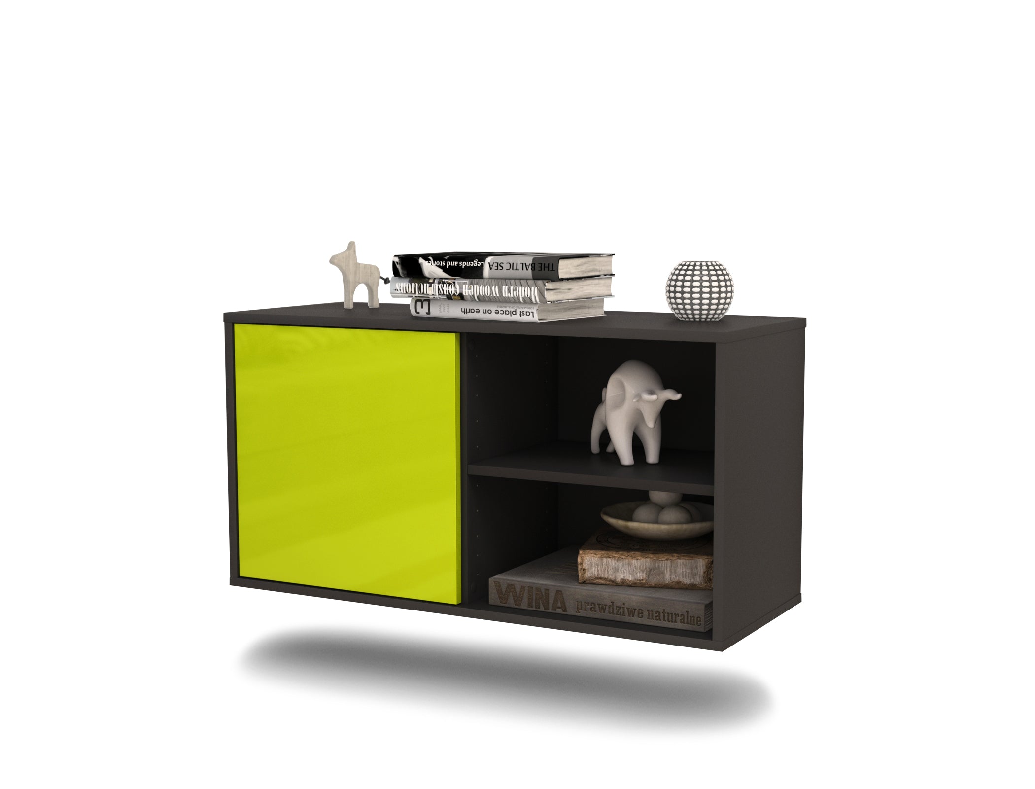 Lowboard - Adelia - Design Hochglanz - Wandmontage mit Push to Open 92 cm Anthrazit