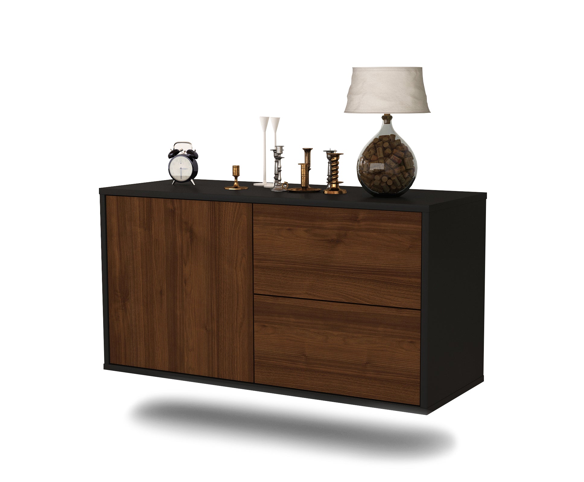 Lowboard - Adria - Design Holzdekor - Wandmontage mit Push to Open 92 cm Anthrazit