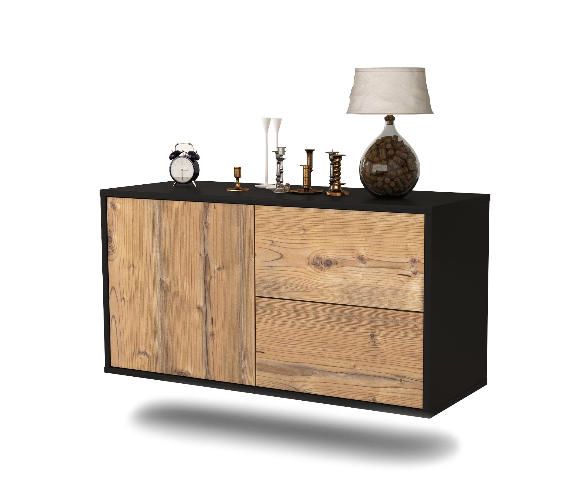Lowboard - Adria - Design Holzdekor - Wandmontage mit Push to Open 92 cm Anthrazit