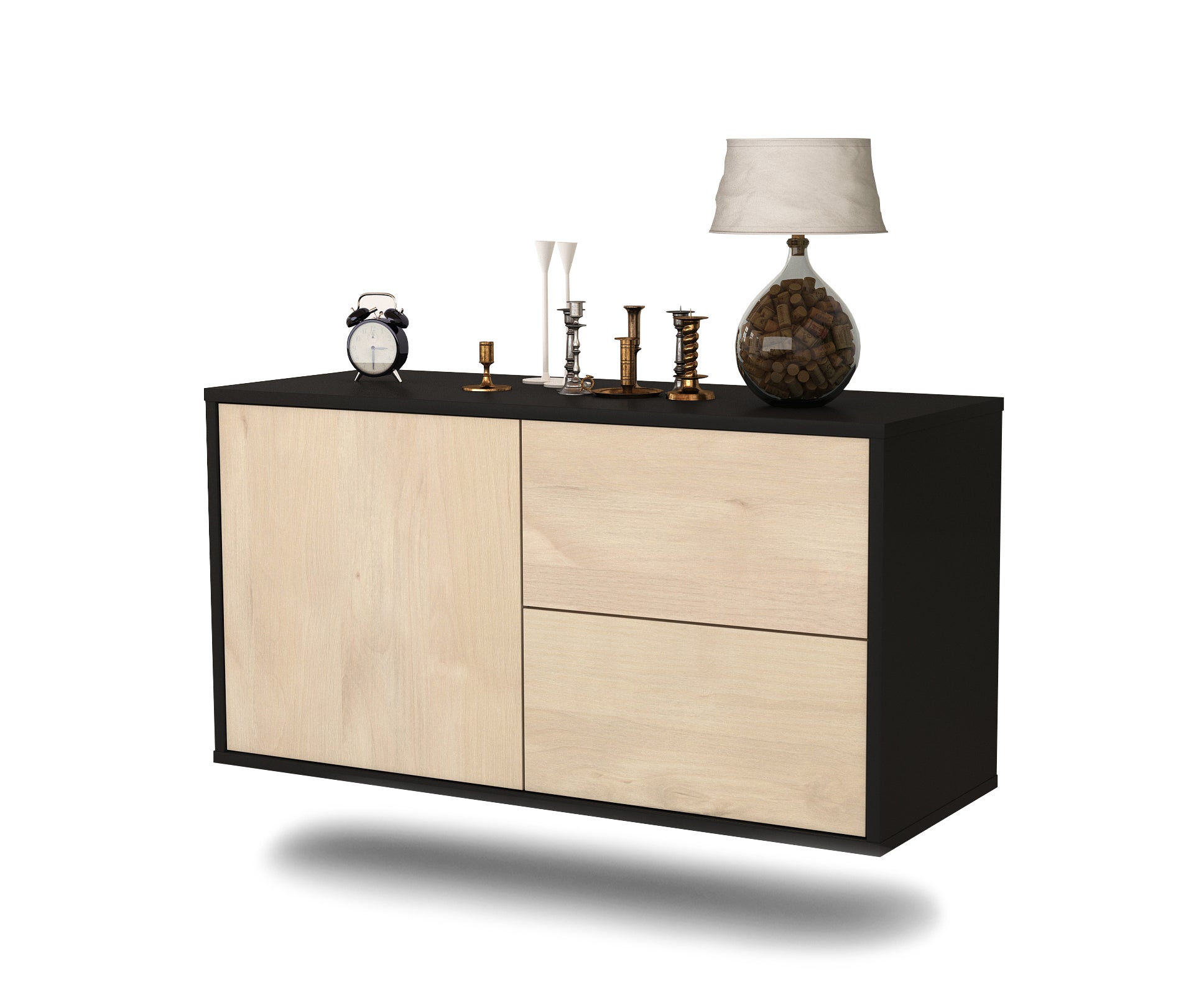 Lowboard - Adria - Design Holzdekor - Wandmontage mit Push to Open 92 cm Anthrazit