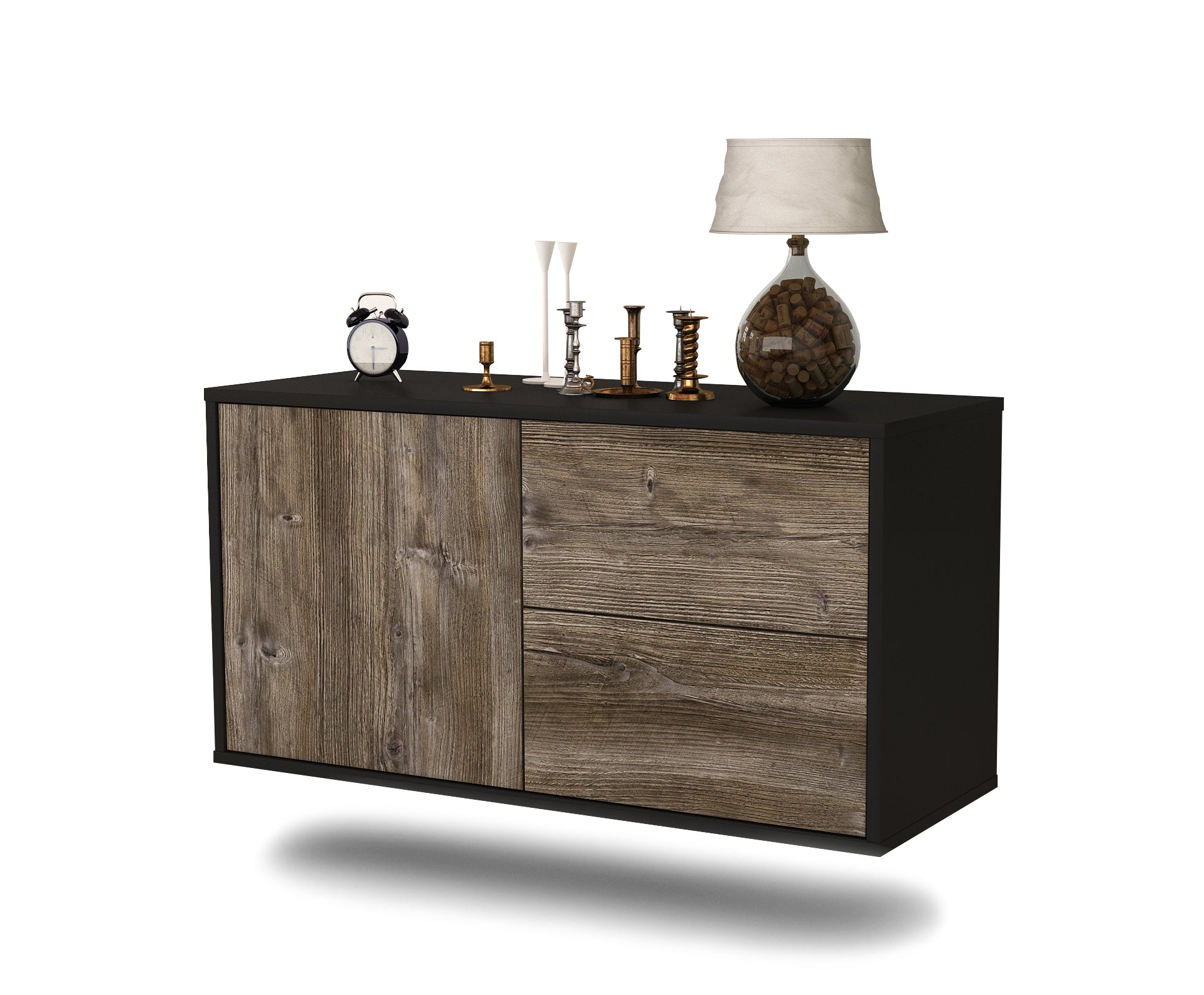 Lowboard - Adria - Design Holzdekor - Wandmontage mit Push to Open 92 cm Anthrazit