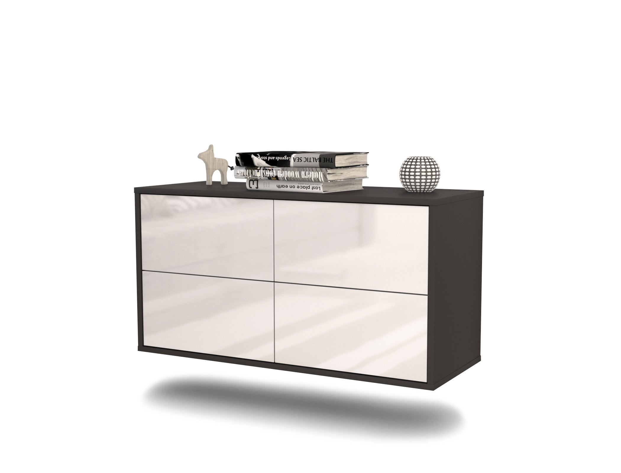 Lowboard - Aella - Design Hochglanz - Wandmontage mit Push to Open 92 cm Anthrazit