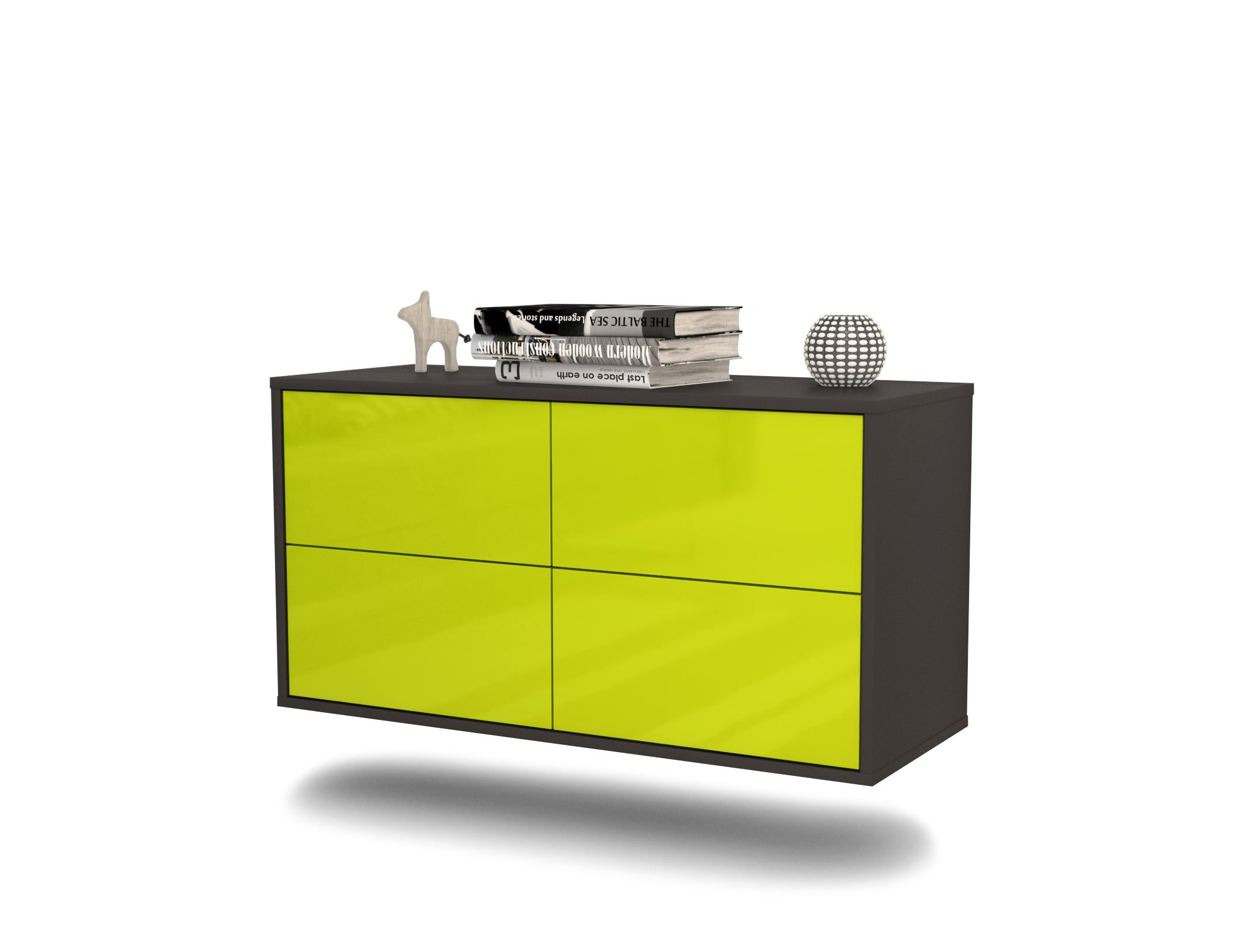 Lowboard - Aella - Design Hochglanz - Wandmontage mit Push to Open 92 cm Anthrazit
