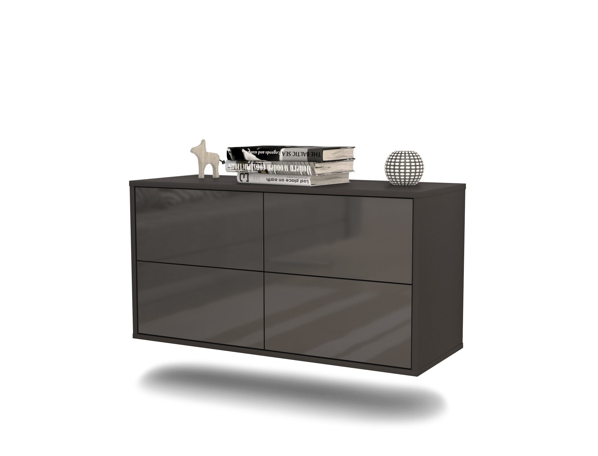 Lowboard - Aella - Design Hochglanz - Wandmontage mit Push to Open 92 cm Anthrazit