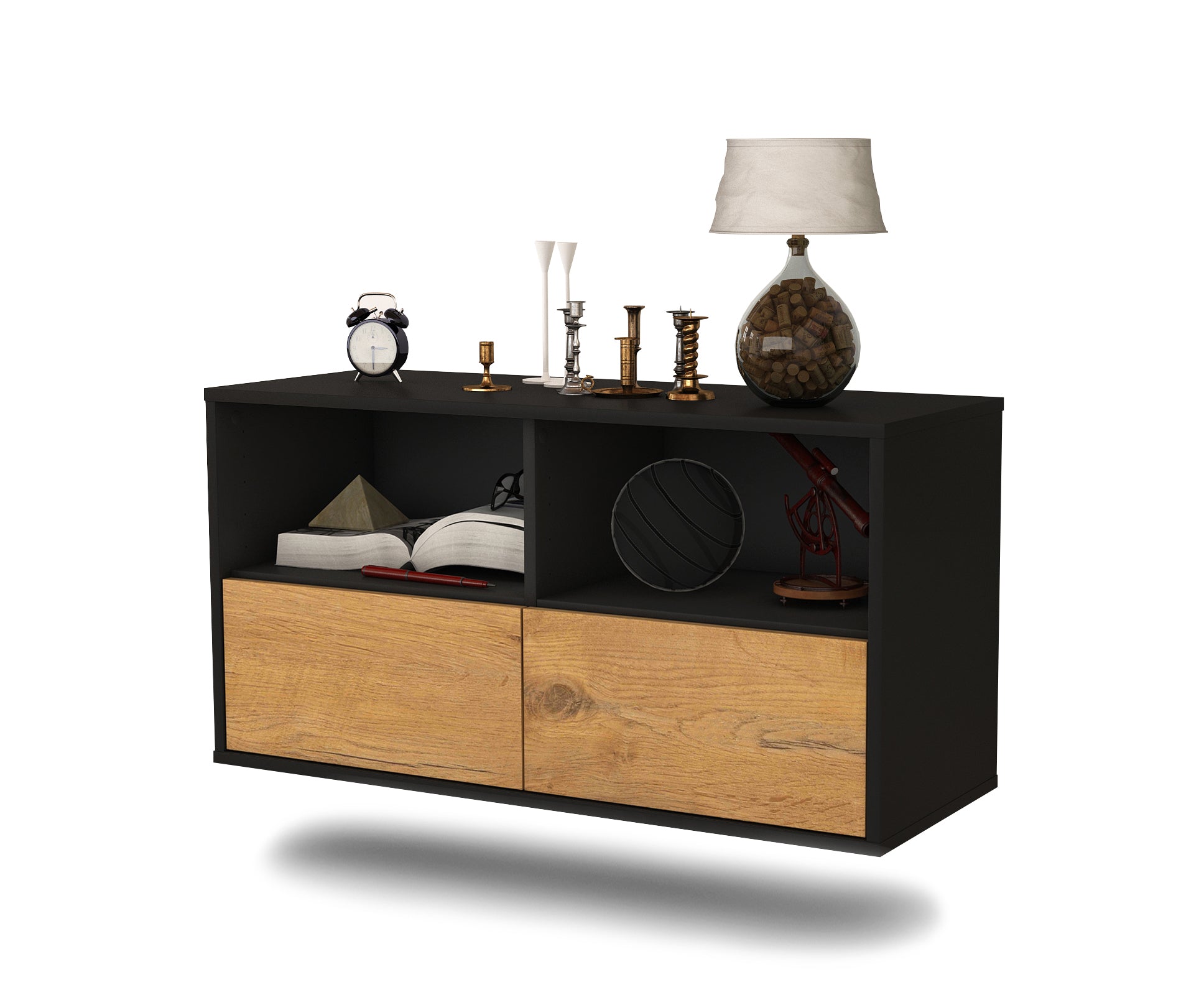 Lowboard - Aeon - Design Holzdekor - Wandmontage mit Push to Open 92 cm Anthrazit
