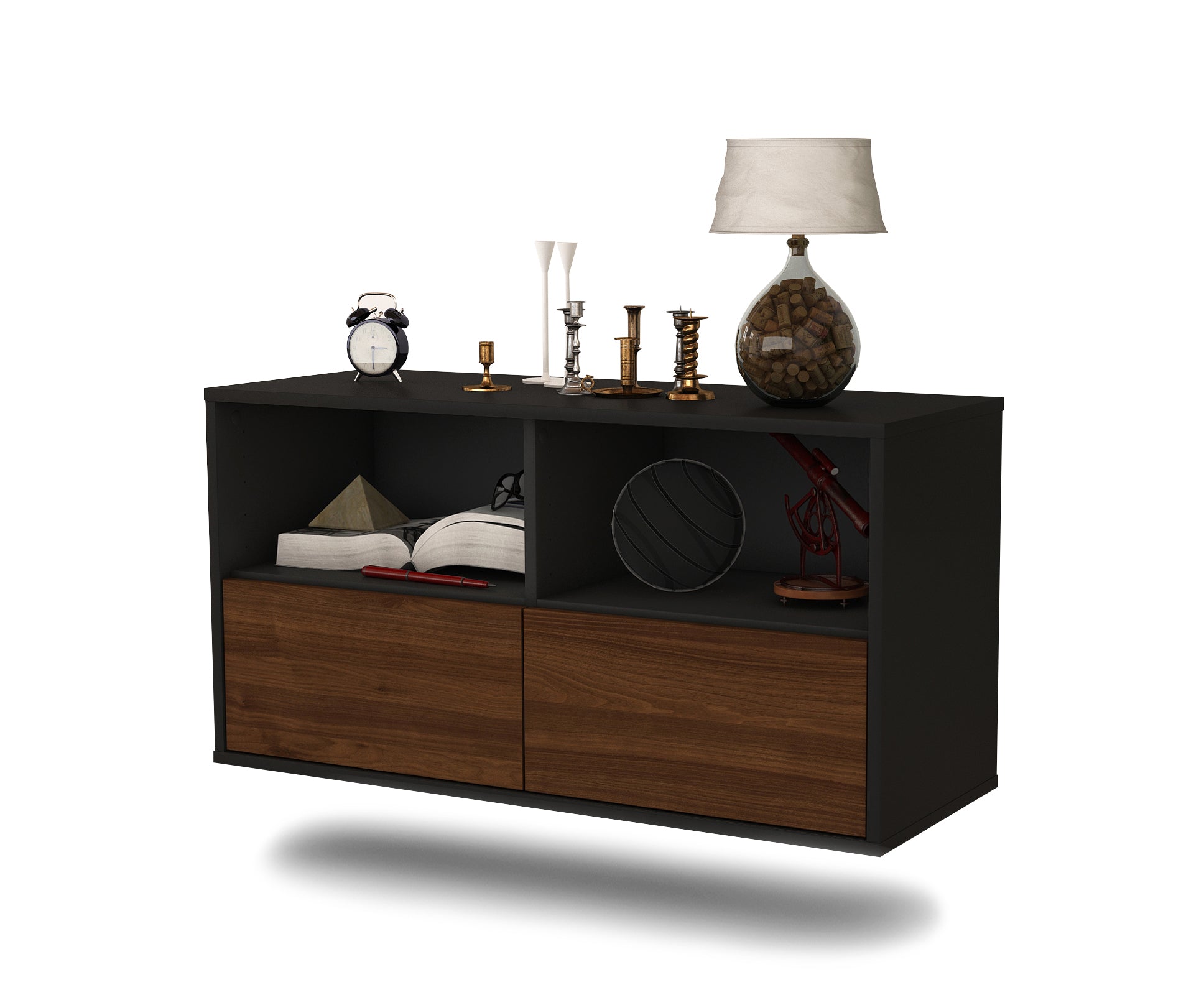 Lowboard - Aeon - Design Holzdekor - Wandmontage mit Push to Open 92 cm Anthrazit