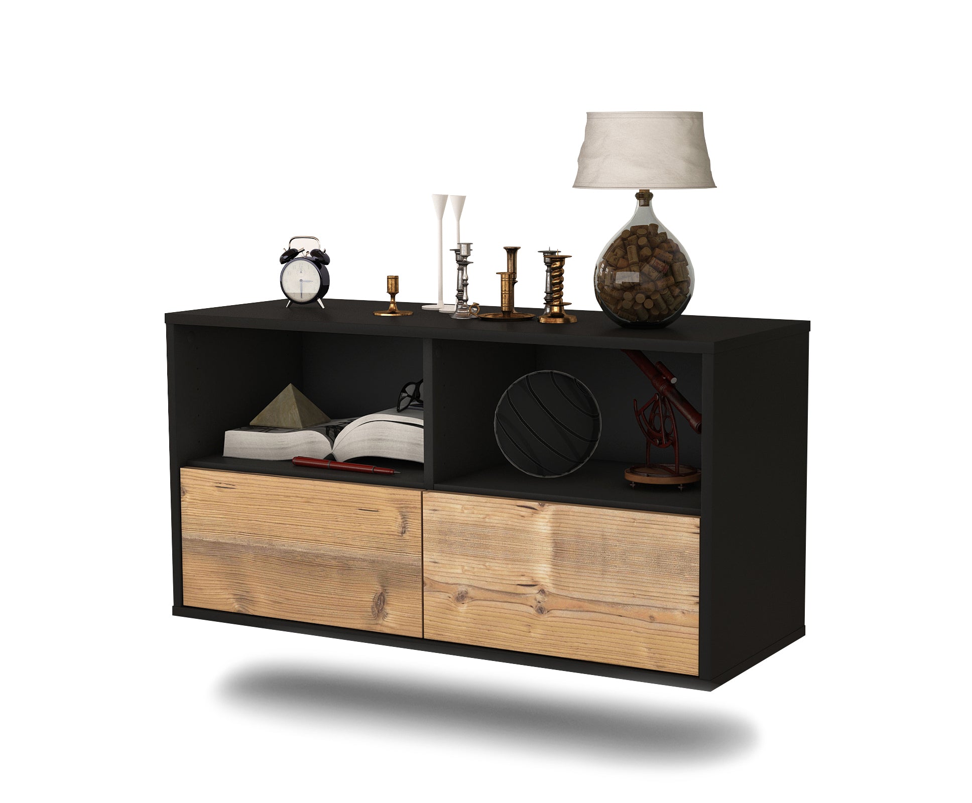 Lowboard - Aeon - Design Holzdekor - Wandmontage mit Push to Open 92 cm Anthrazit