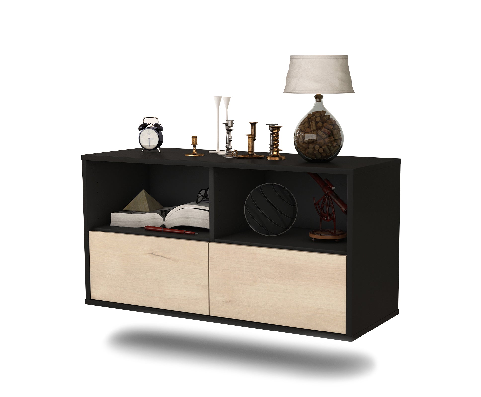 Lowboard - Aeon - Design Holzdekor - Wandmontage mit Push to Open 92 cm Anthrazit