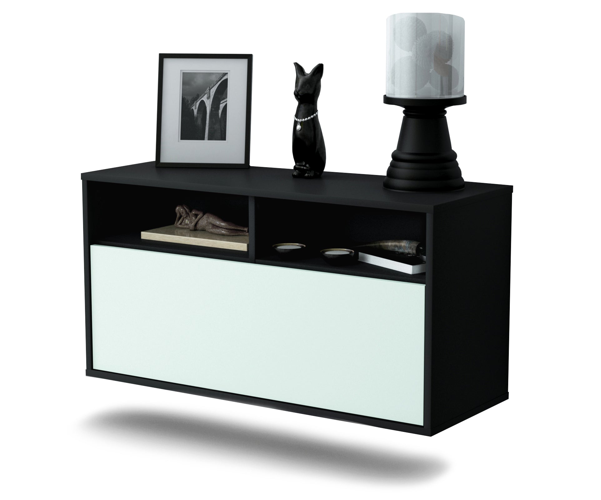Lowboard - Agostina - Design Farbakzent - Wandmontage mit Push to Open 92 cm Anthrazit