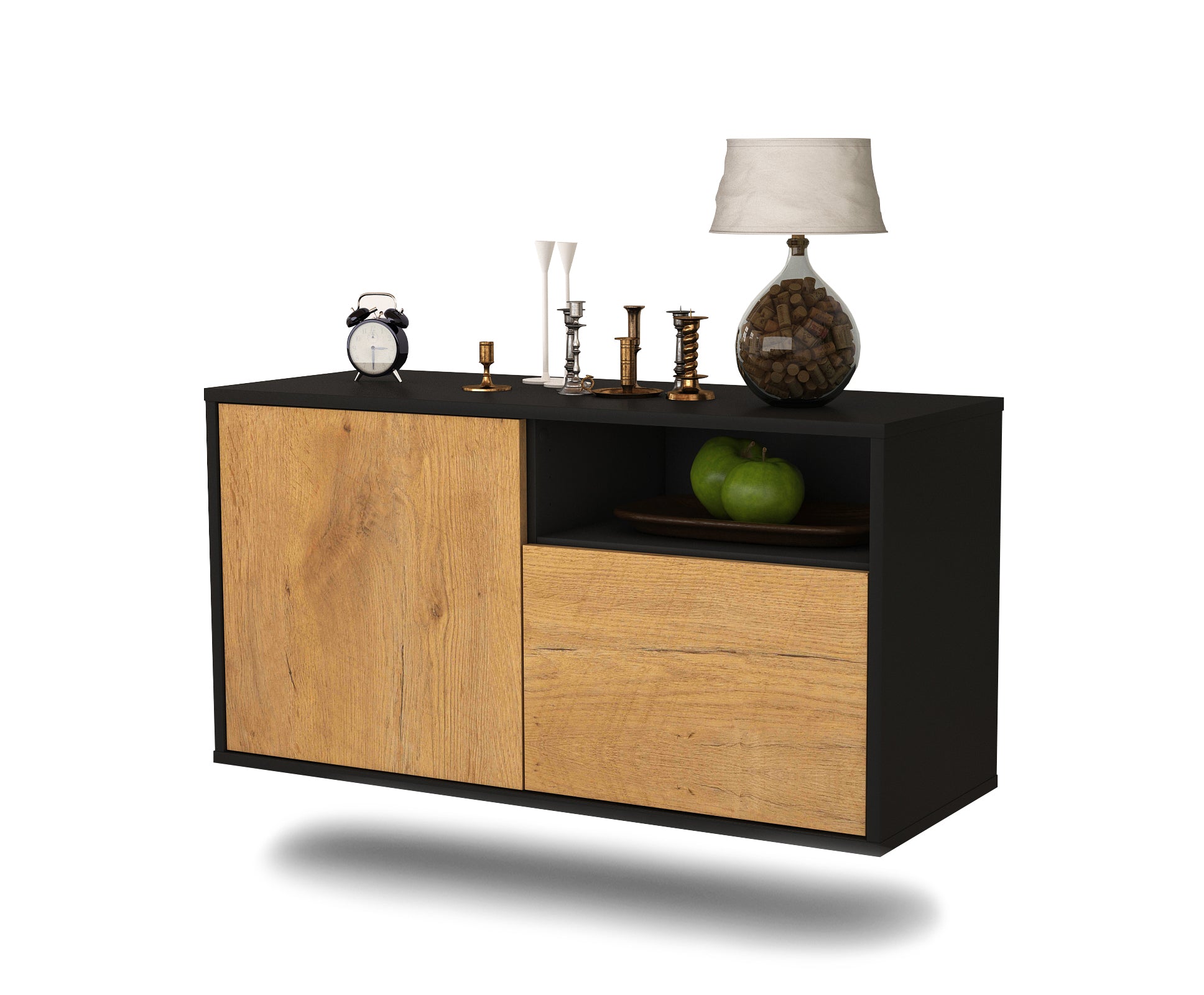 Lowboard - Ajda - Design Holzdekor - Wandmontage mit Push to Open 92 cm Anthrazit
