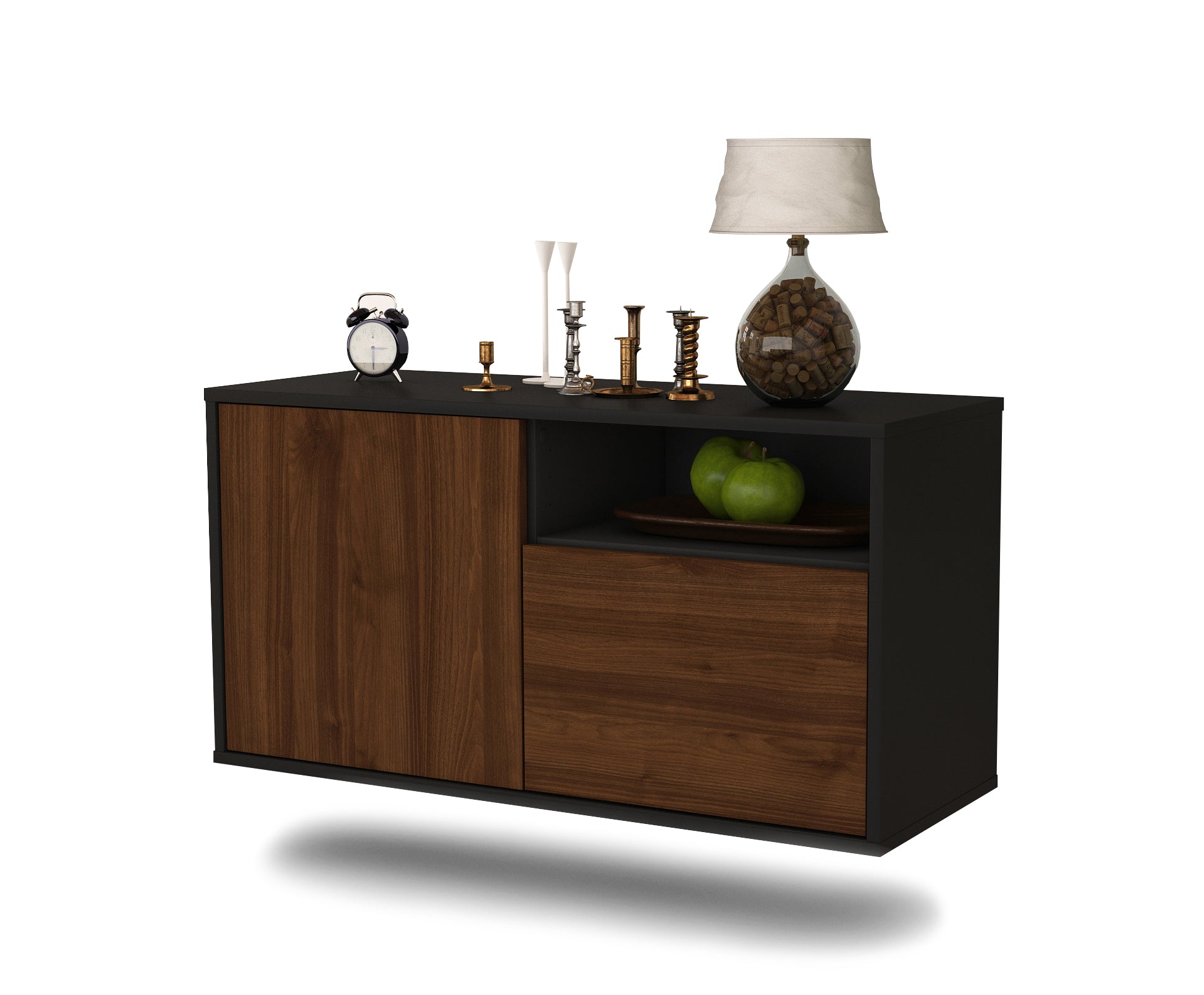 Lowboard - Ajda - Design Holzdekor - Wandmontage mit Push to Open 92 cm Anthrazit