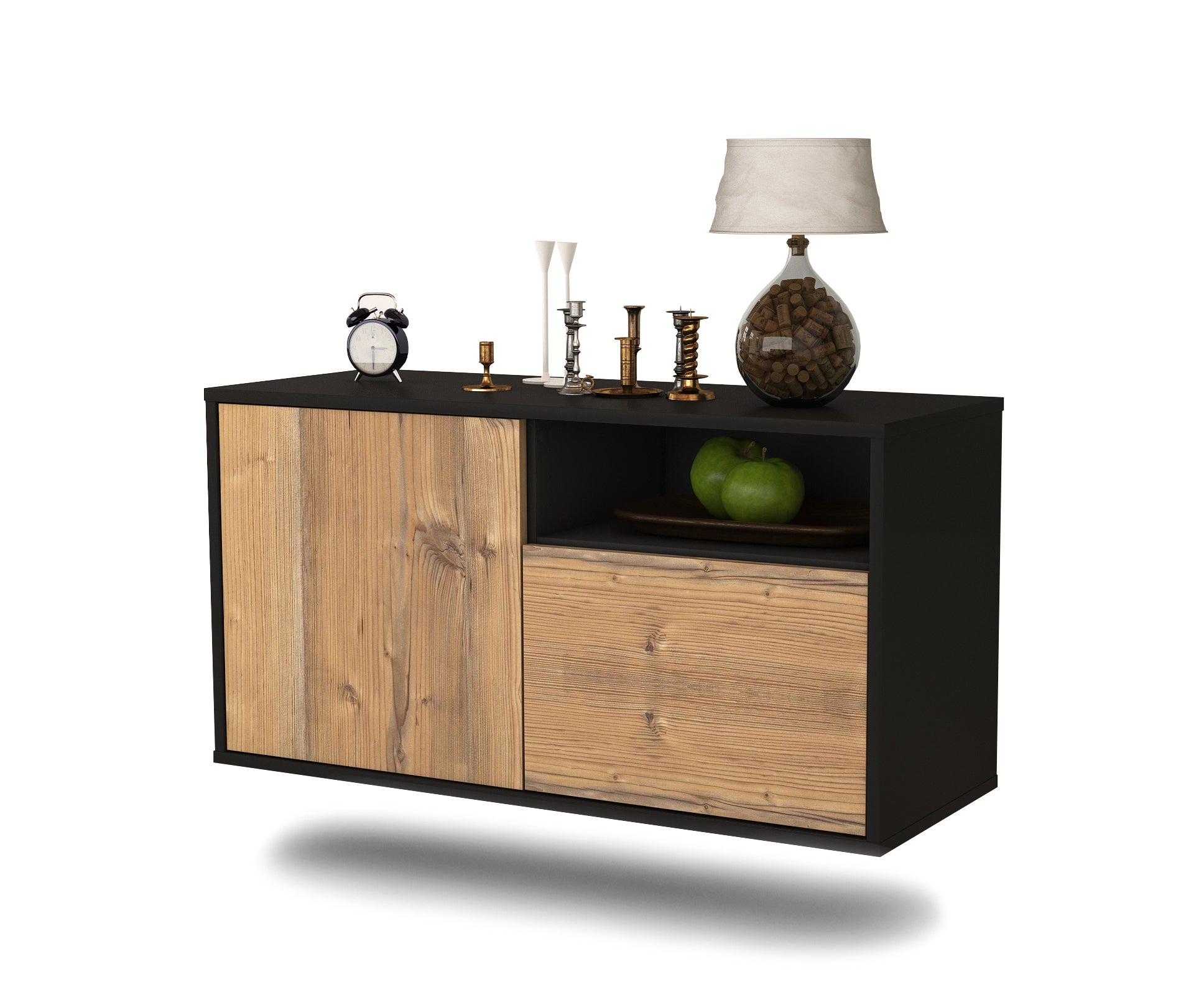 Lowboard - Ajda - Design Holzdekor - Wandmontage mit Push to Open 92 cm Anthrazit