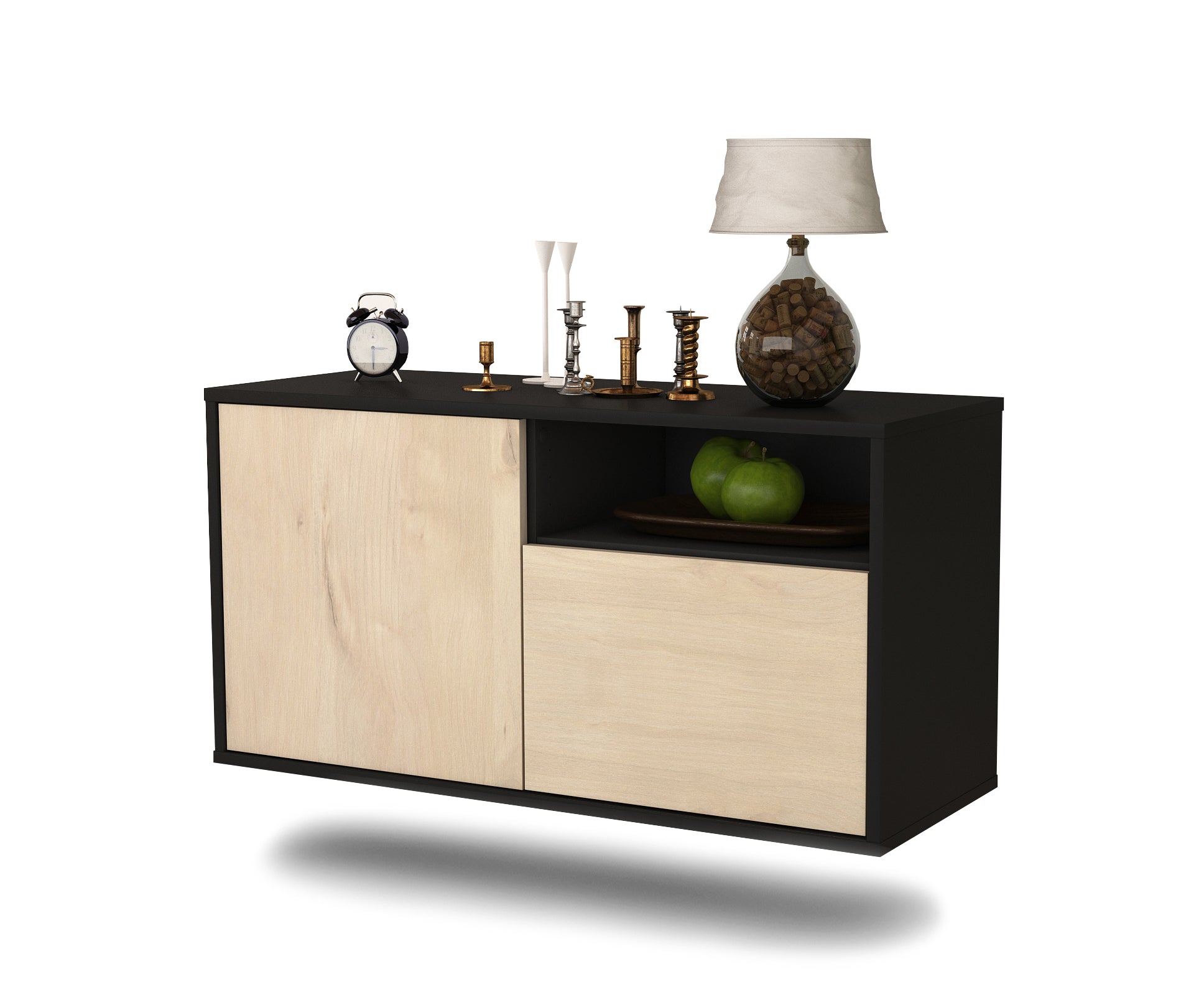 Lowboard - Ajda - Design Holzdekor - Wandmontage mit Push to Open 92 cm Anthrazit