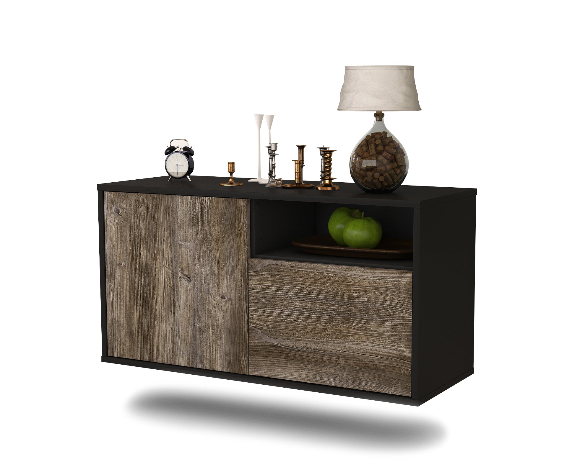 Lowboard - Ajda - Design Holzdekor - Wandmontage mit Push to Open 92 cm Anthrazit