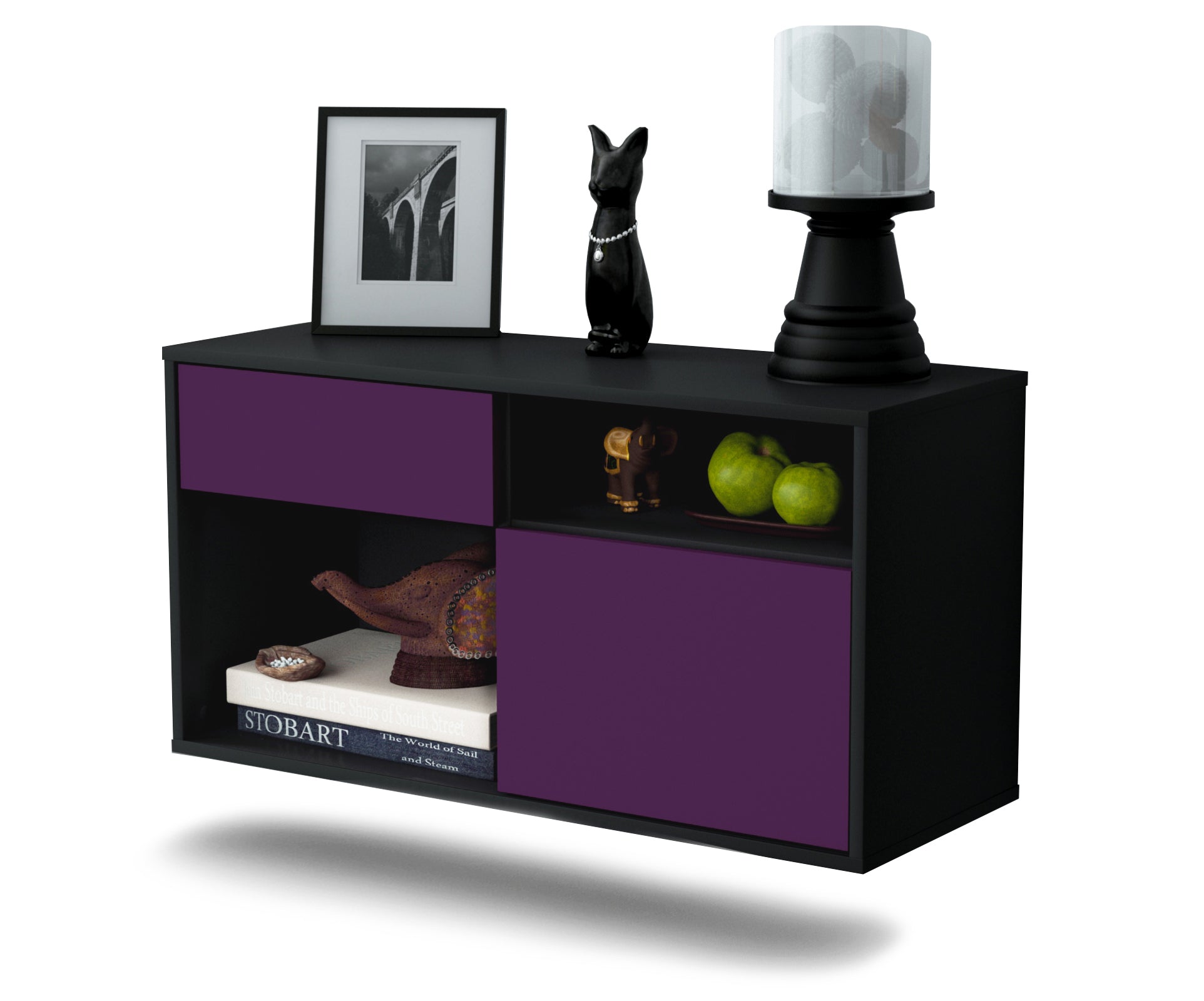 Lowboard - Albina - Design Farbakzent - Wandmontage mit Push to Open 92 cm Anthrazit