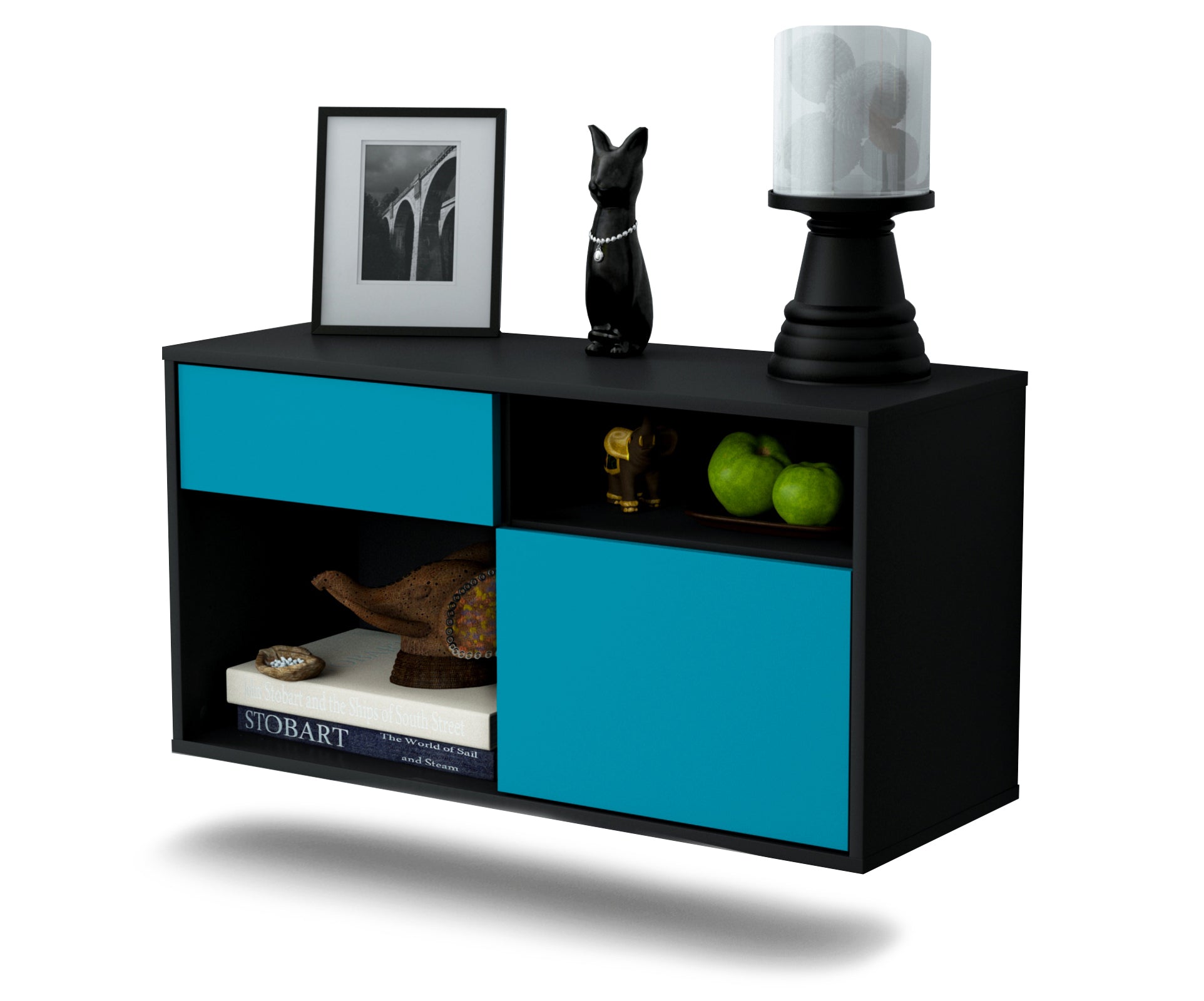 Lowboard - Albina - Design Farbakzent - Wandmontage mit Push to Open 92 cm Anthrazit