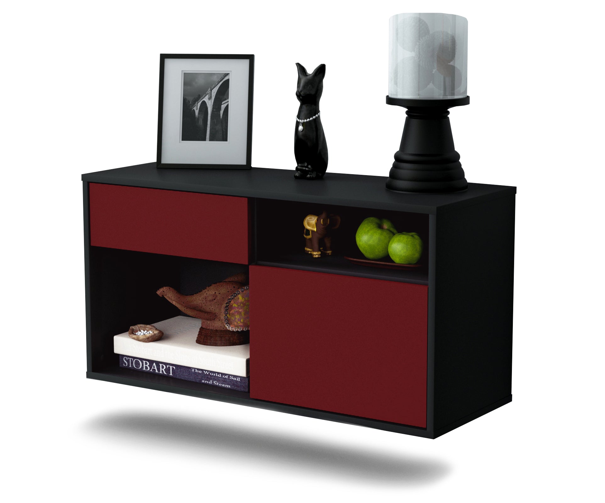 Lowboard - Albina - Design Farbakzent - Wandmontage mit Push to Open 92 cm Anthrazit