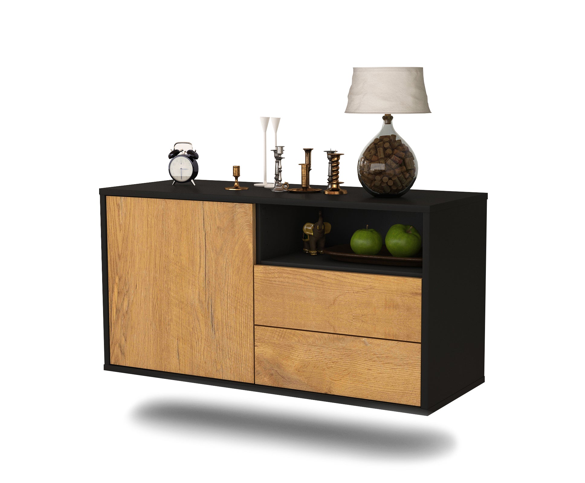 Lowboard - Alessia - Design Holzdekor - Wandmontage mit Push to Open 92 cm Anthrazit