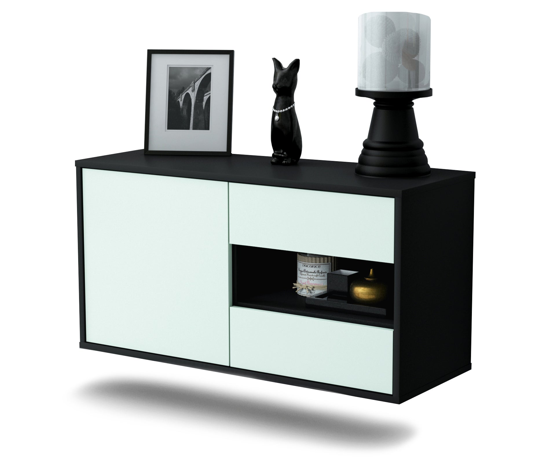 Lowboard - Aleyna - Design Farbakzent - Wandmontage mit Push to Open 92 cm Anthrazit