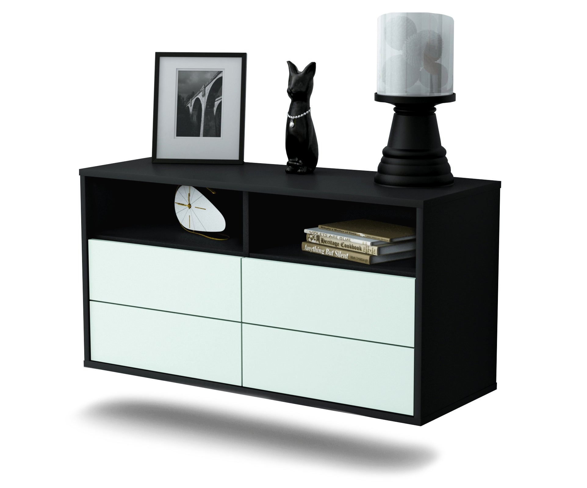 Lowboard - Alia - Design Farbakzent - Wandmontage mit Push to Open 92 cm Anthrazit