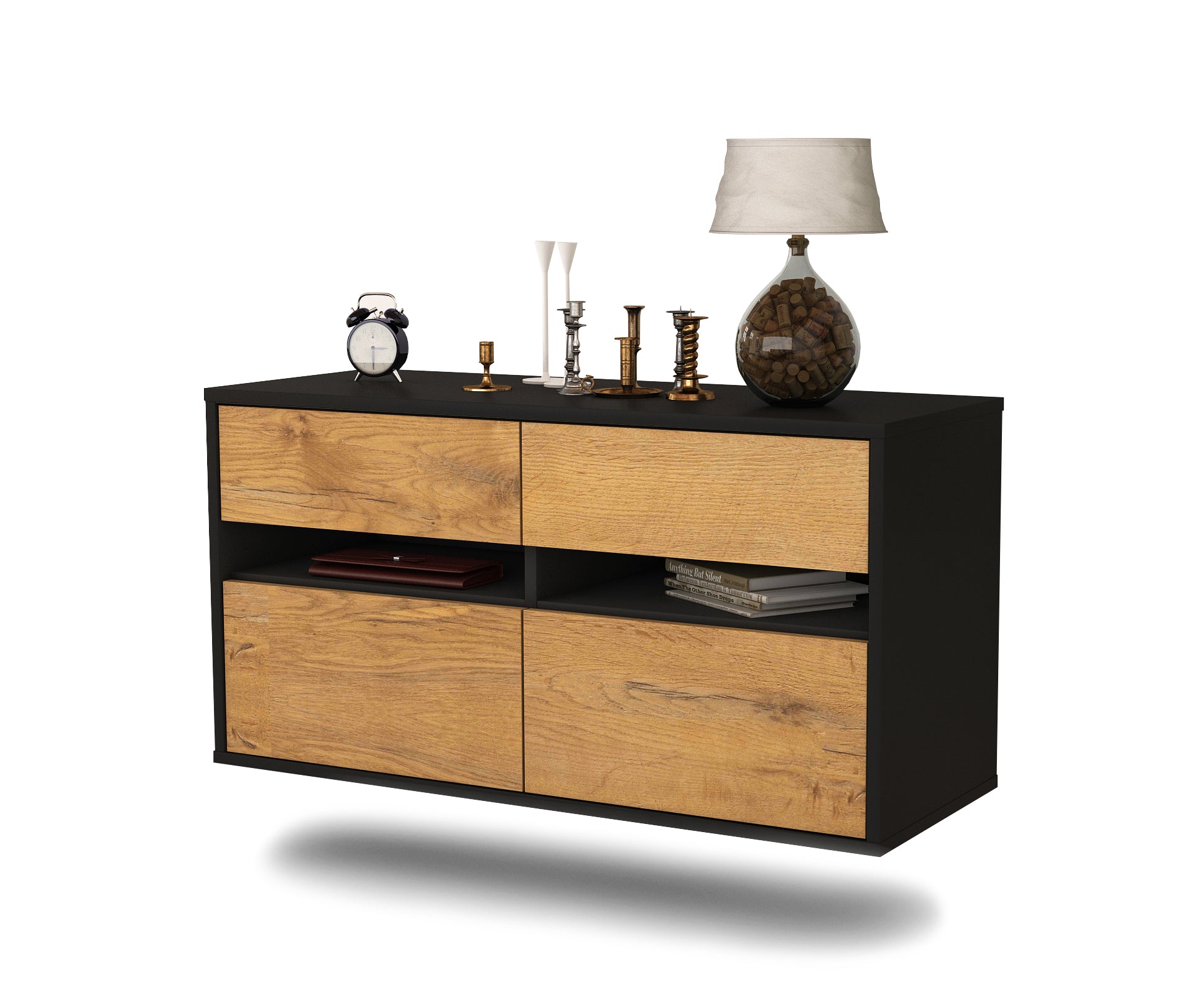 Lowboard - Alice - Design Holzdekor - Wandmontage mit Push to Open 92 cm Anthrazit