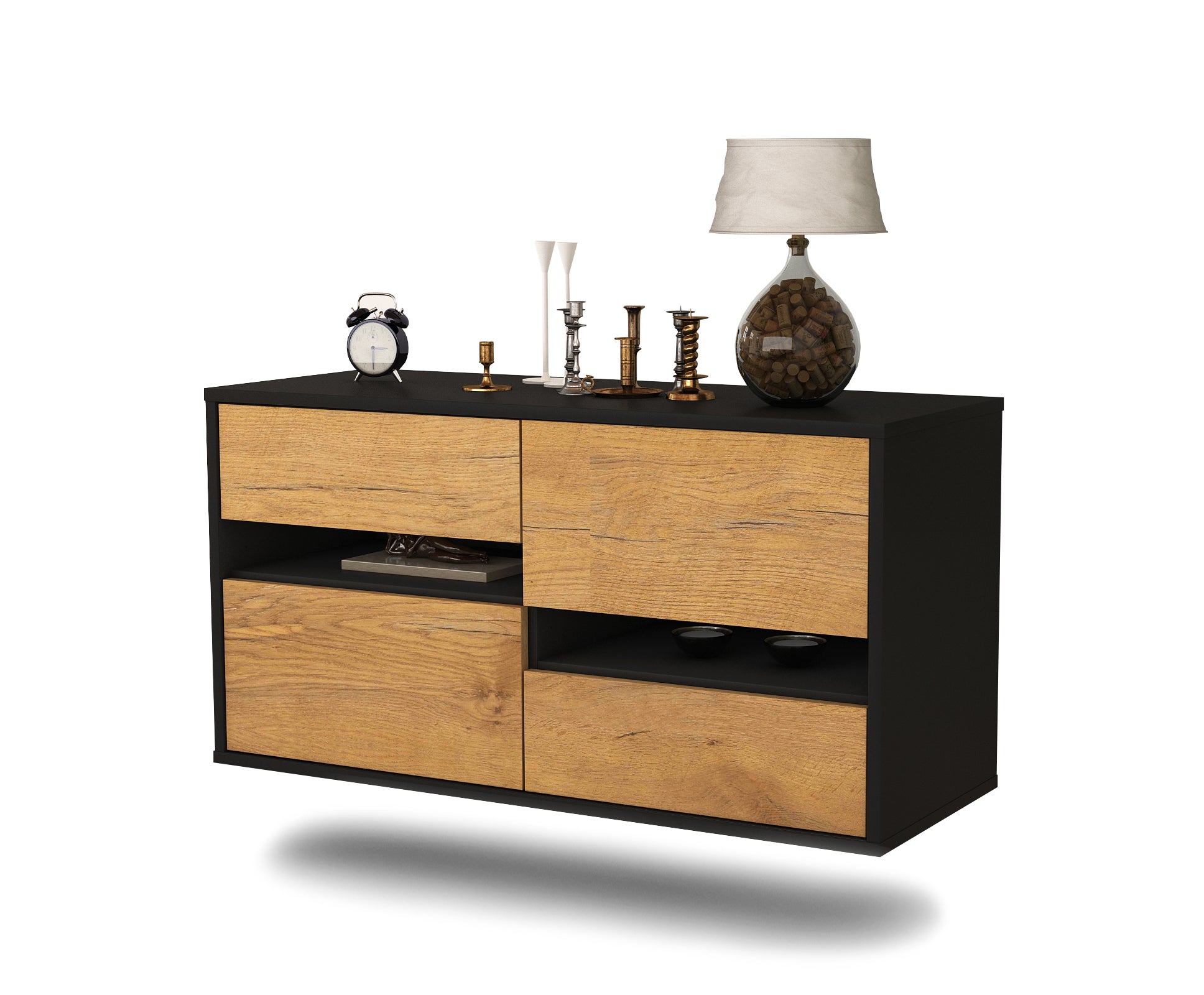 Lowboard - Alina - Design Holzdekor - Wandmontage mit Push to Open 92 cm Anthrazit