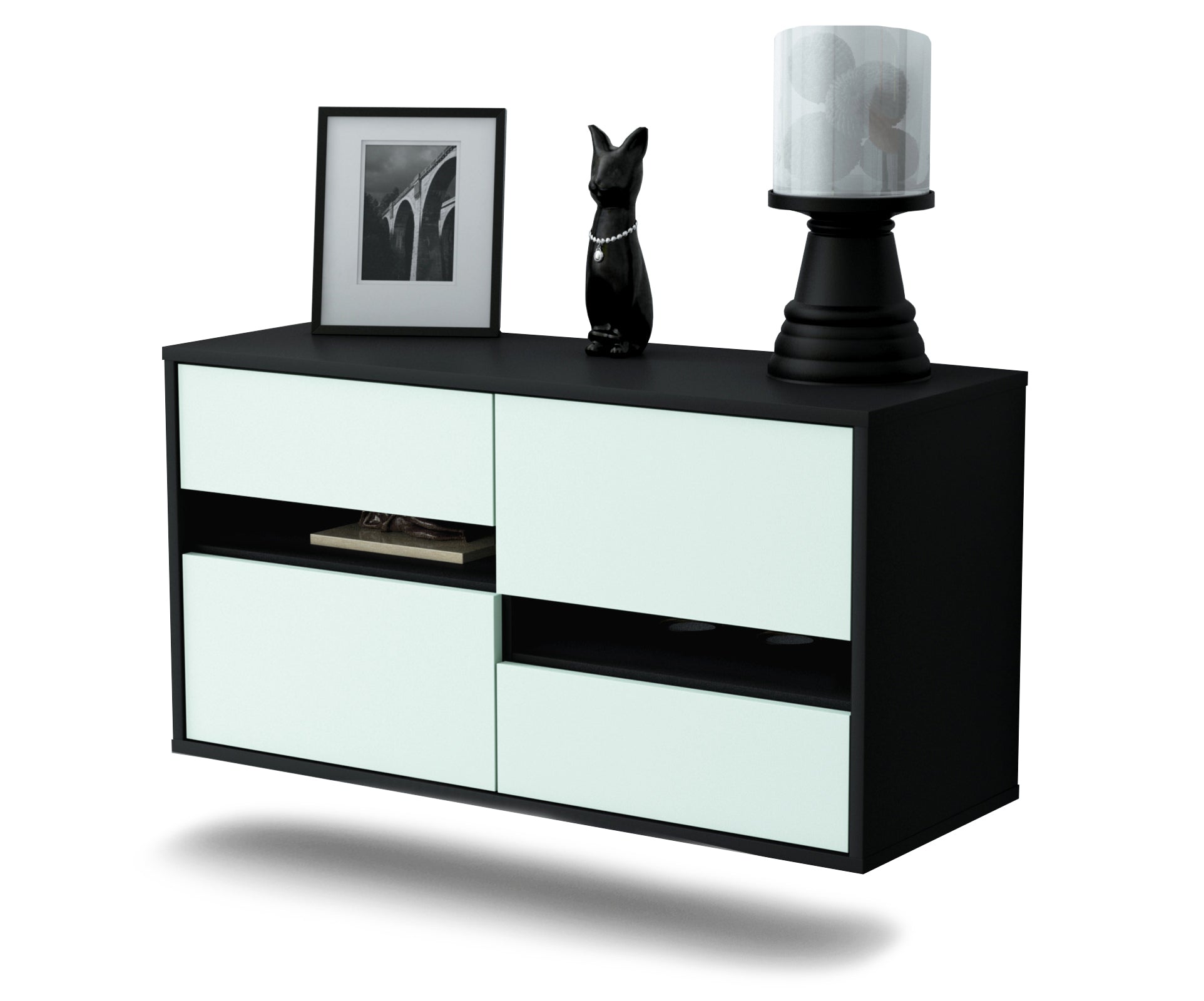Lowboard - Alina - Design Farbakzent - Wandmontage mit Push to Open 92 cm Anthrazit