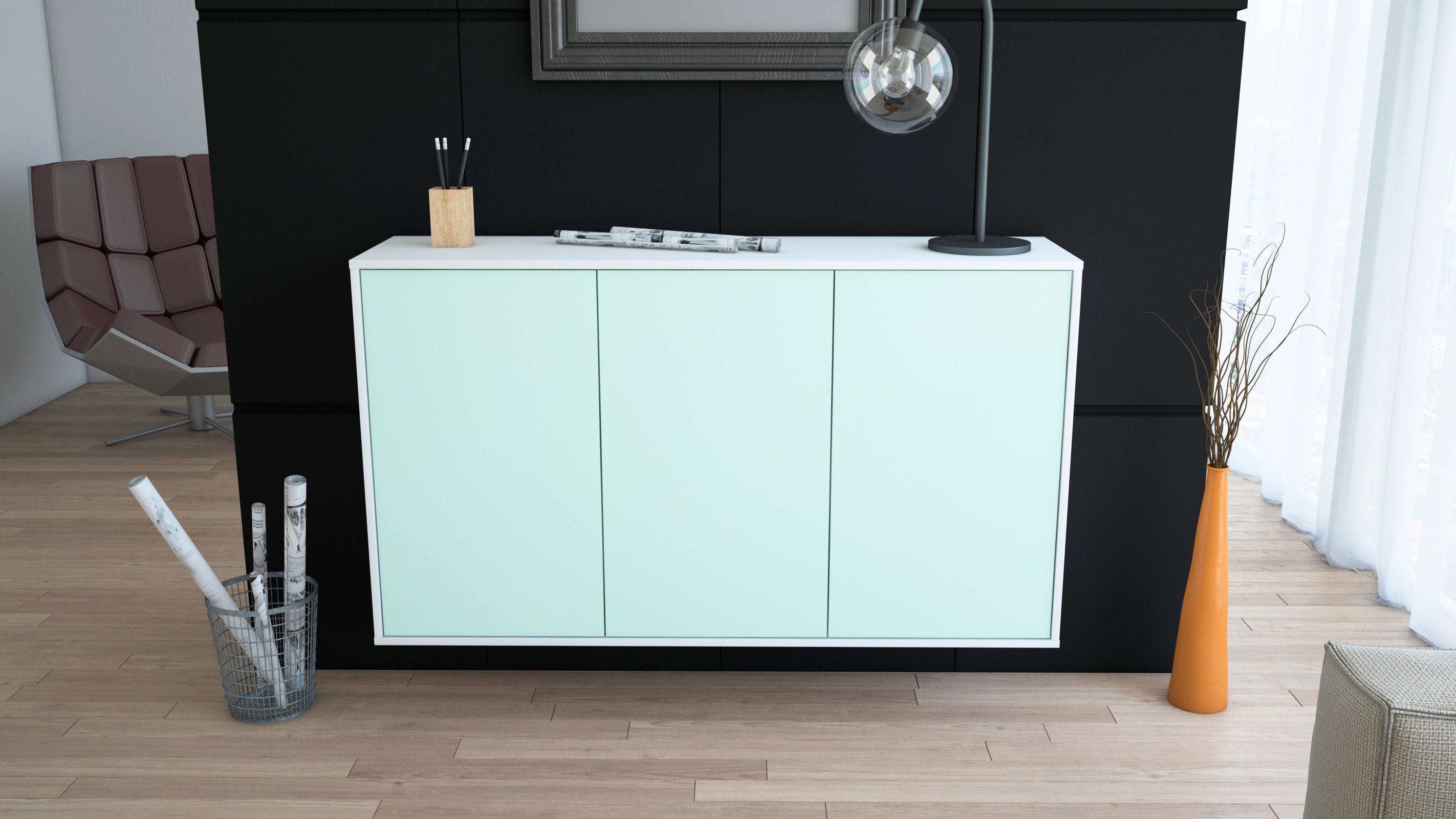 Sideboard - Delia - Design Farbakzent - Wandmontage mit Push to Open 136 cm Weiss